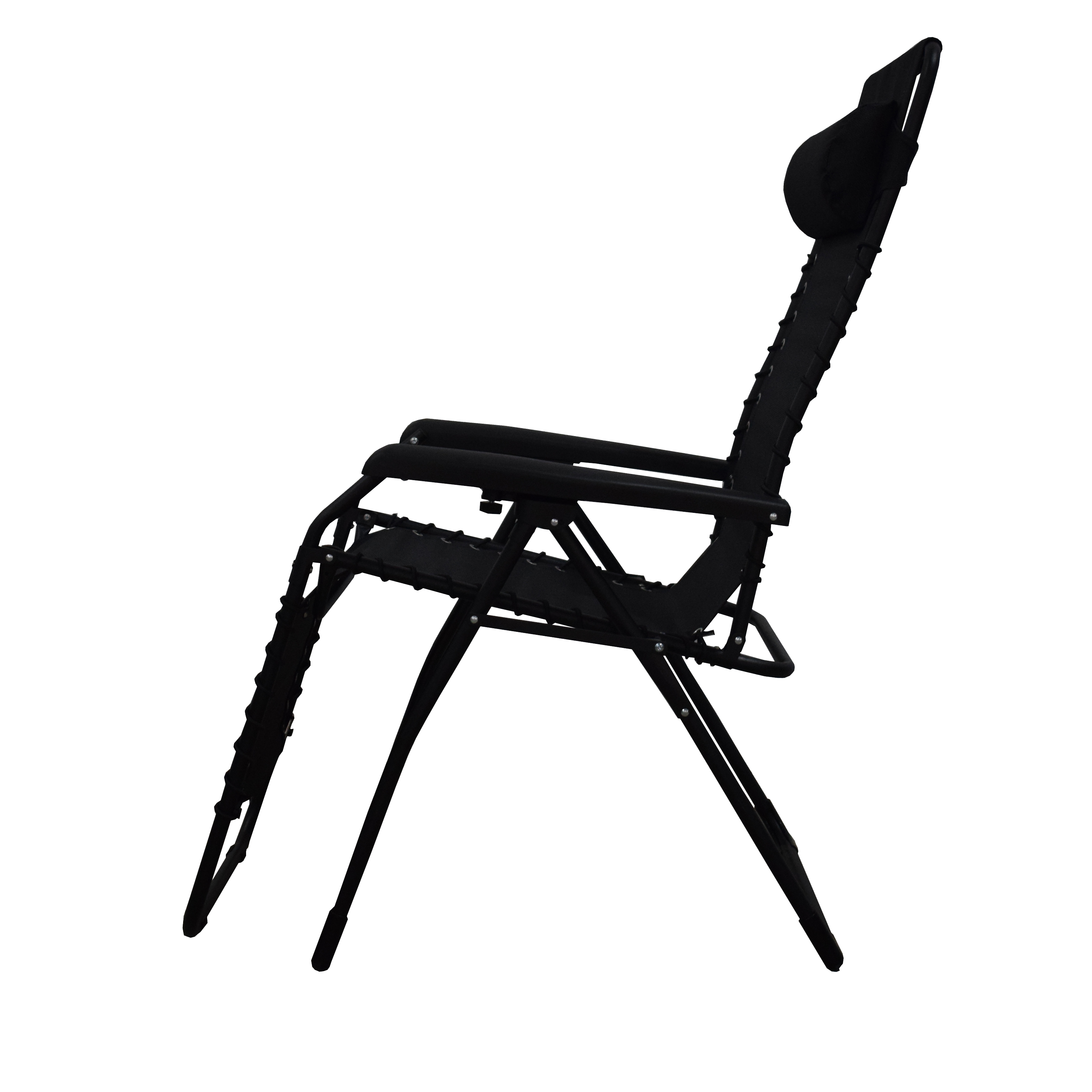 Sedia a sdraio da giardino con cuscino nero e braccioli Zero Gravity struttura in acciaio nero, seduta in textilene nero - 12