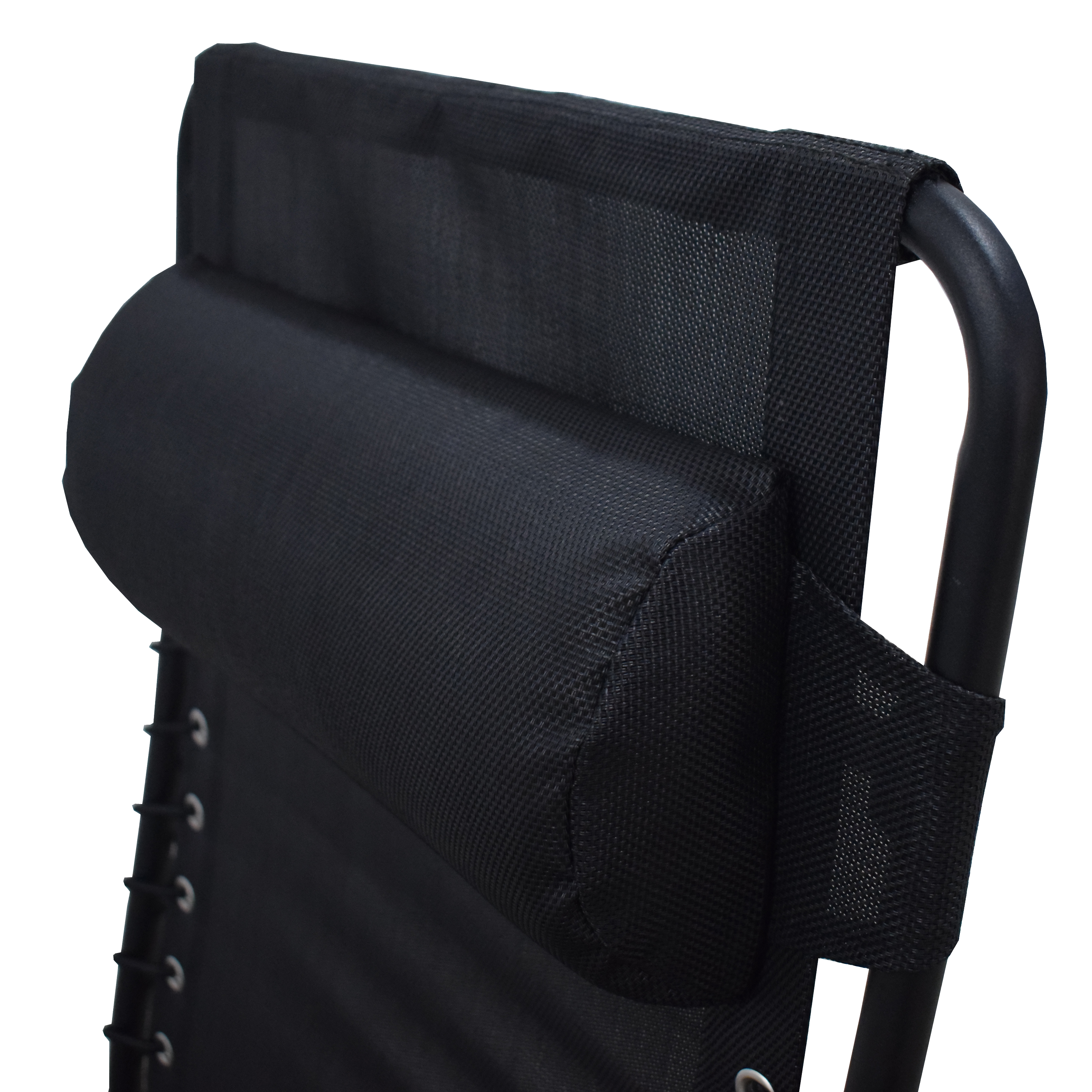 Sedia a sdraio da giardino con cuscino nero e braccioli Zero Gravity struttura in acciaio nero, seduta in textilene nero - 20