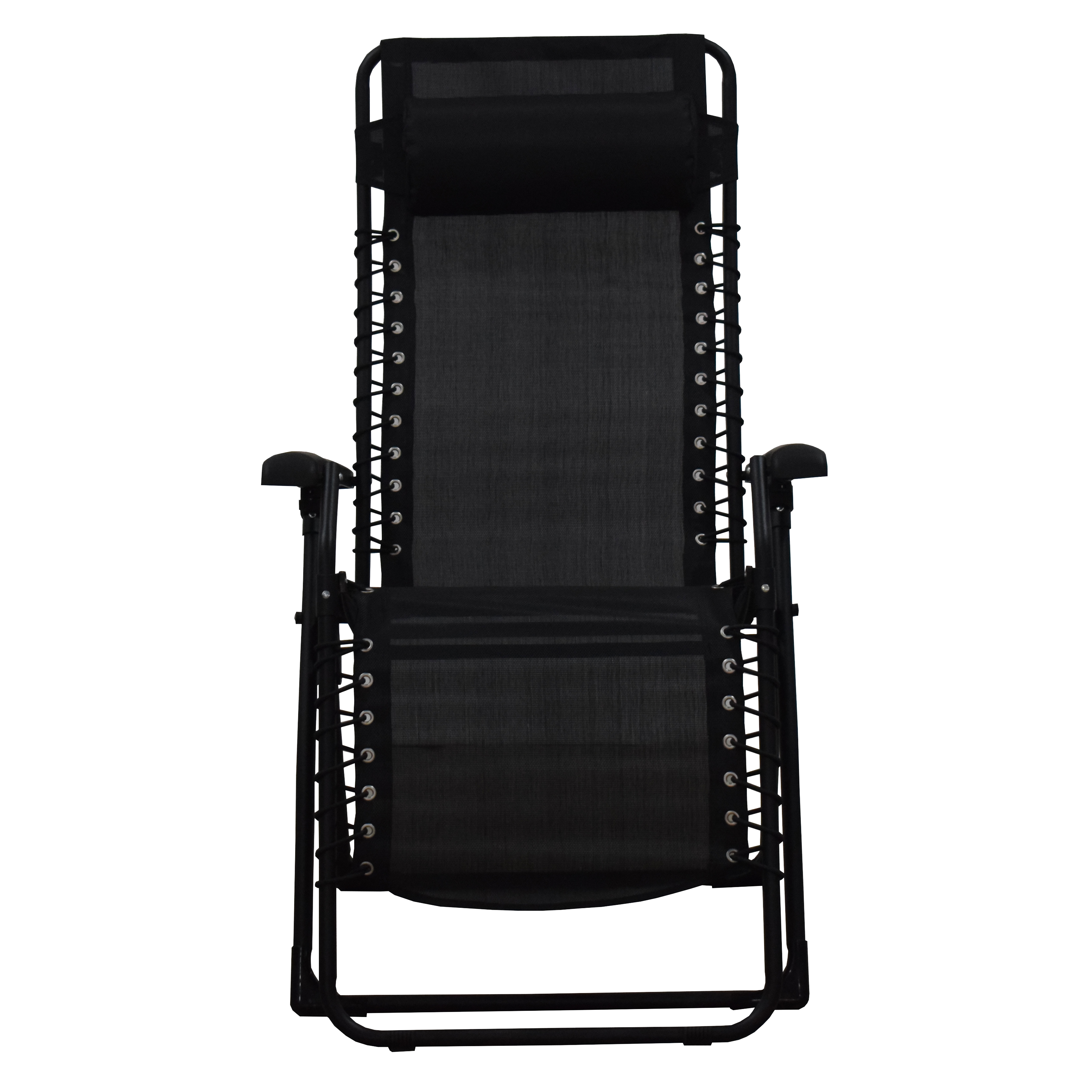 Sedia a sdraio da giardino con cuscino nero e braccioli Zero Gravity struttura in acciaio nero, seduta in textilene nero - 10