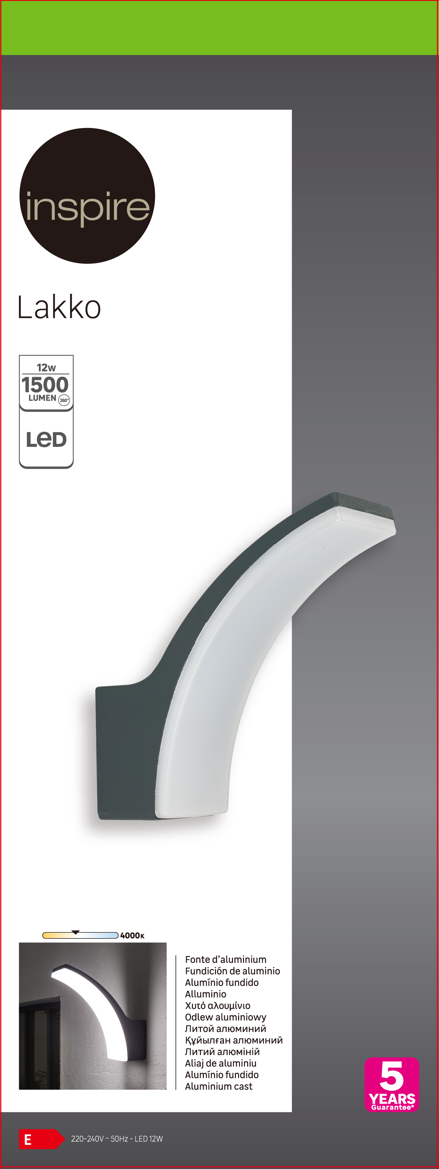 Applique LED moderno da esterno Lakko grigio IP44, luce bianco naturale 1500 lumen, INSPIRE - 11