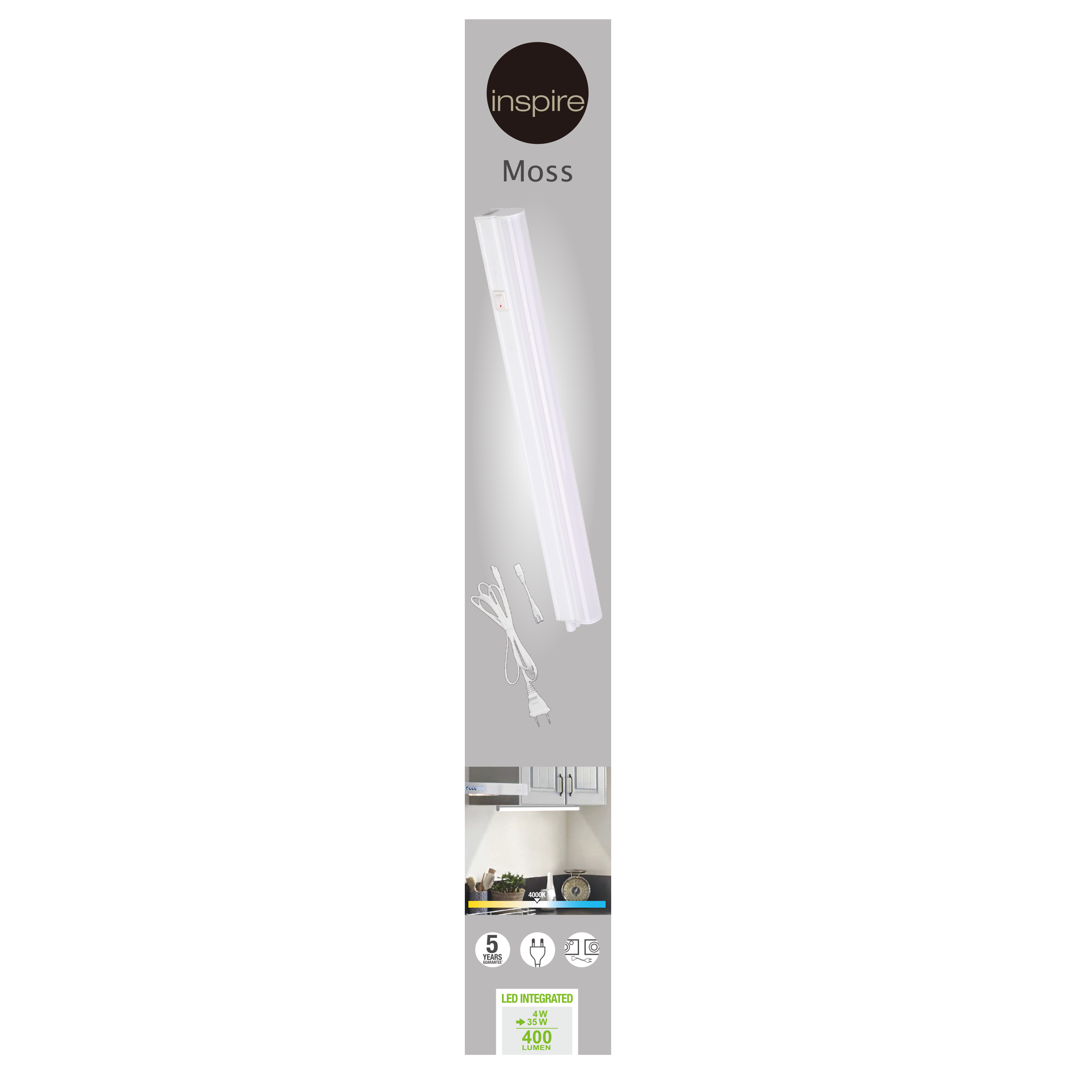 Reglette con fonte luminosa LED per sotto il mobile e soffitto Moss, luce bianco, 1 x 400LM INSPIRE - 9