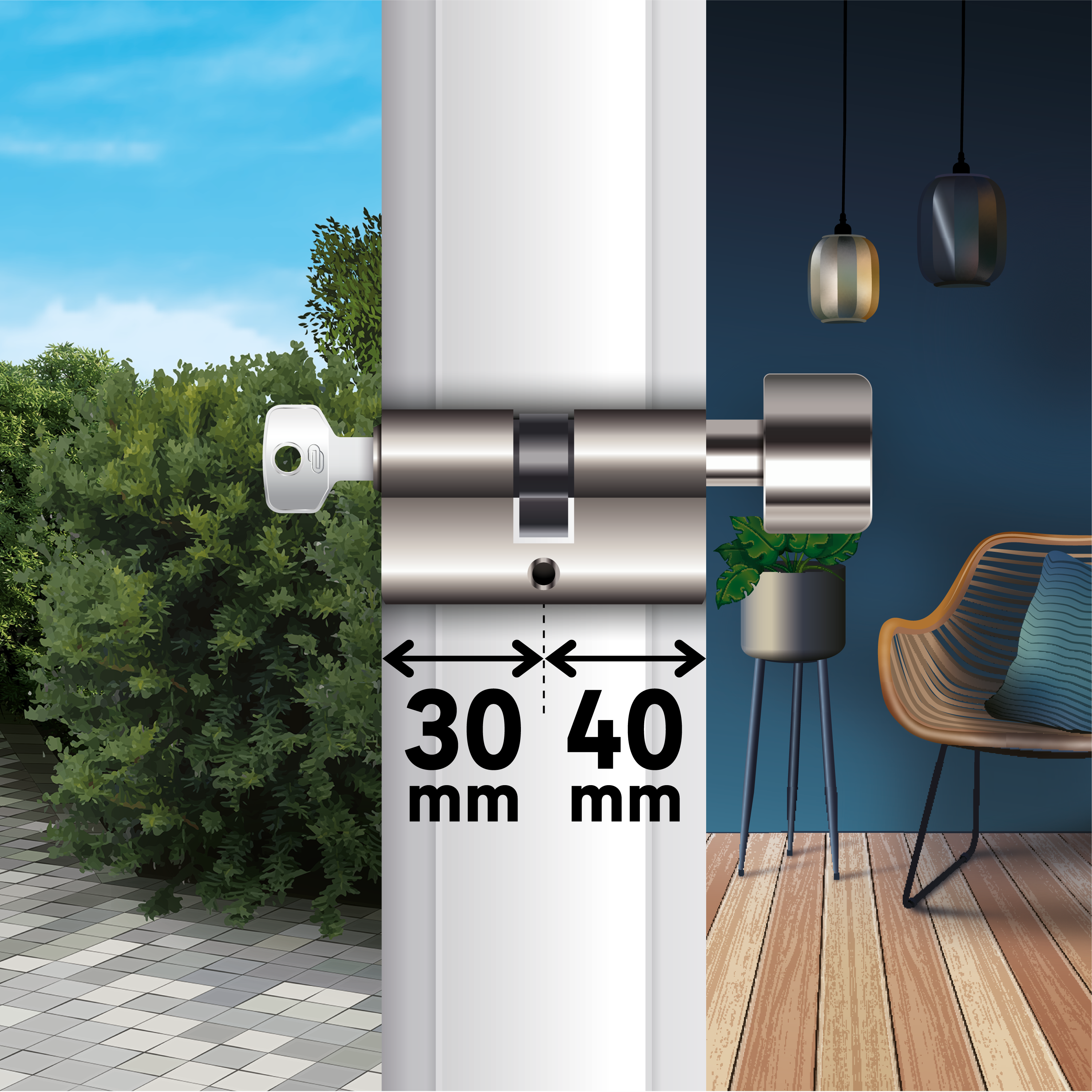 Bombin para cerradura de 30 + 40 mm STANDERS niquelado - 2