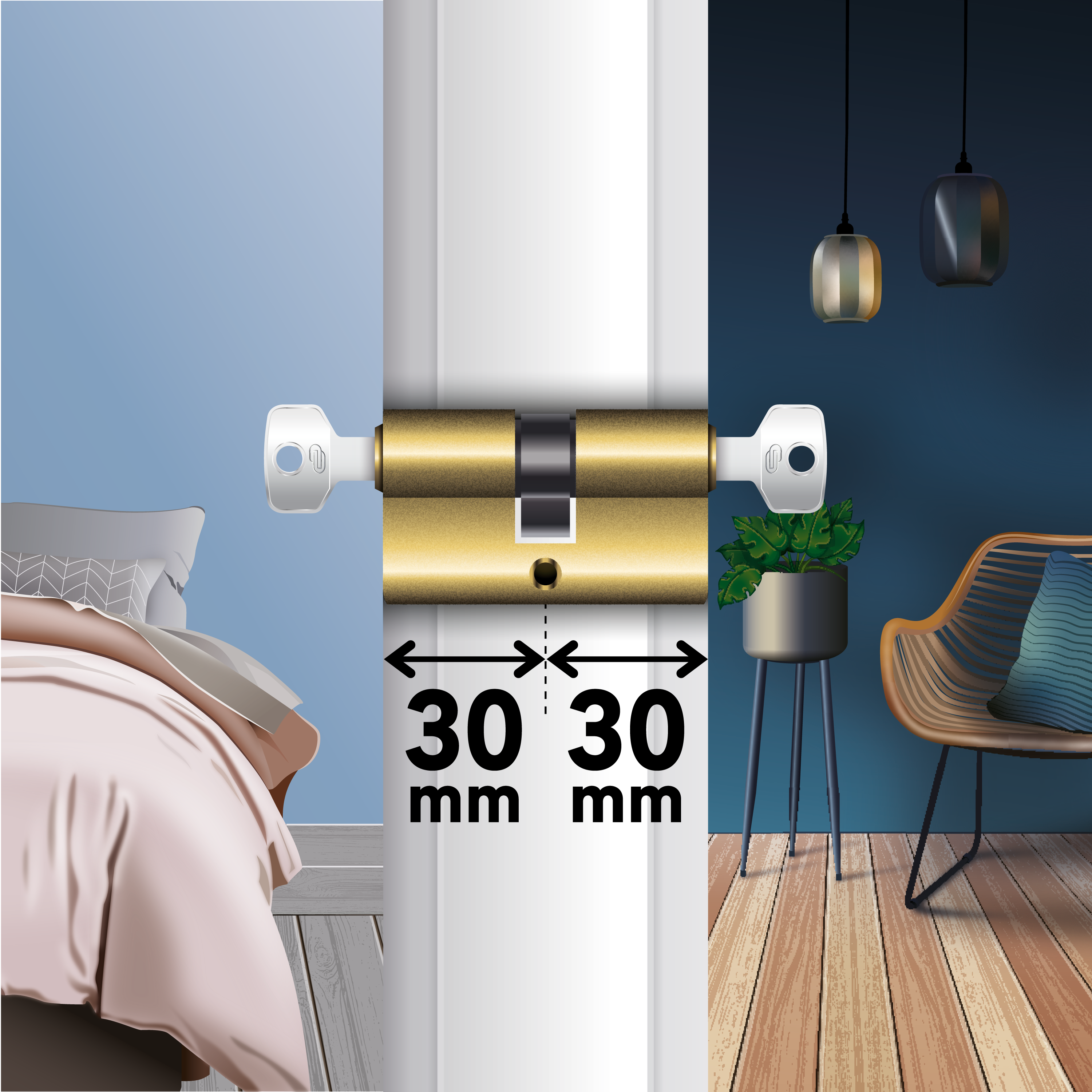 Cylindre 30 x 30 mm laiton 3 clés - 3
