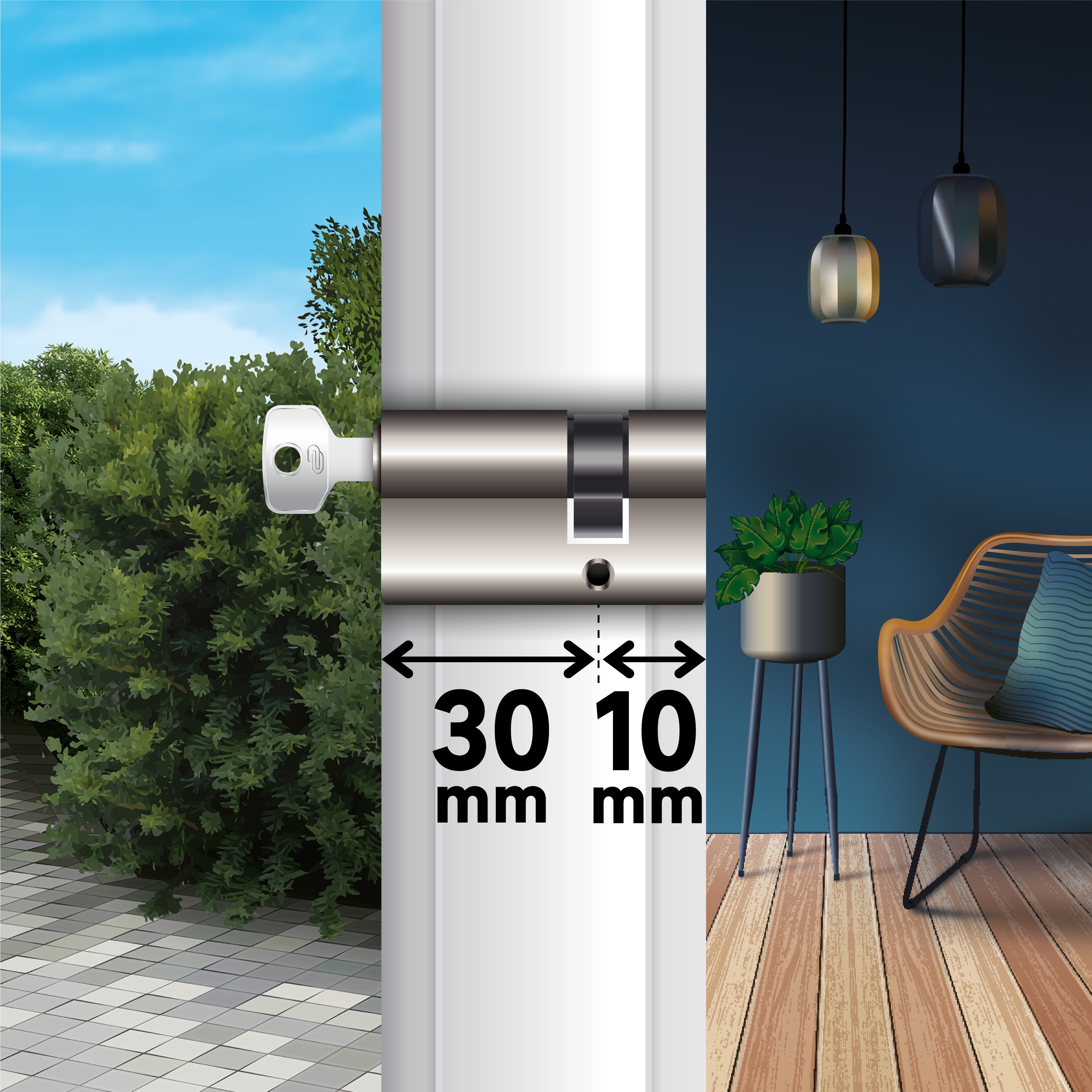 Cilindro Europeo STANDERS, 30 + 10 mm, 1 ingresso chiave in ottone - 3