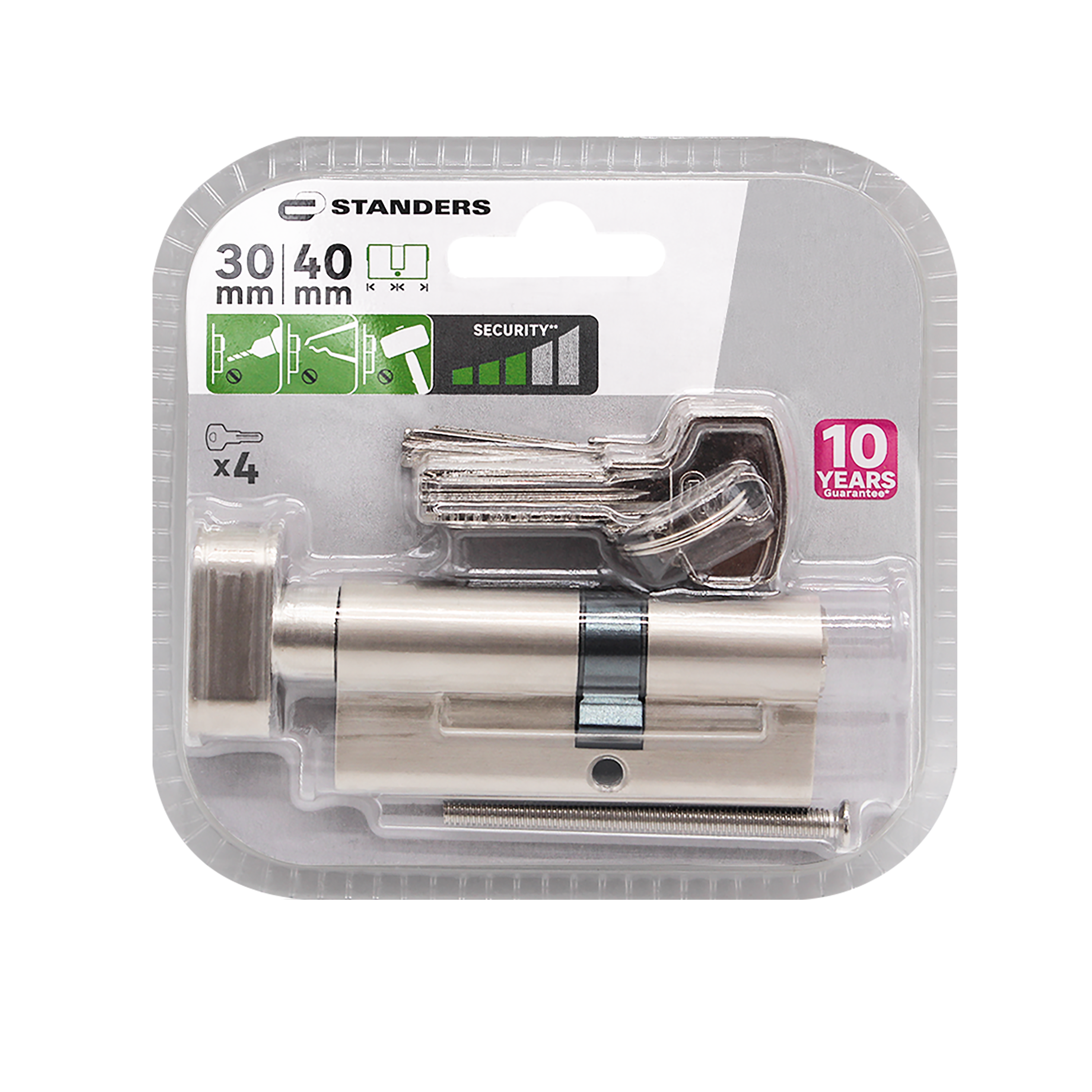 Bombin para cerradura de 30 + 40 mm STANDERS niquelado - 13