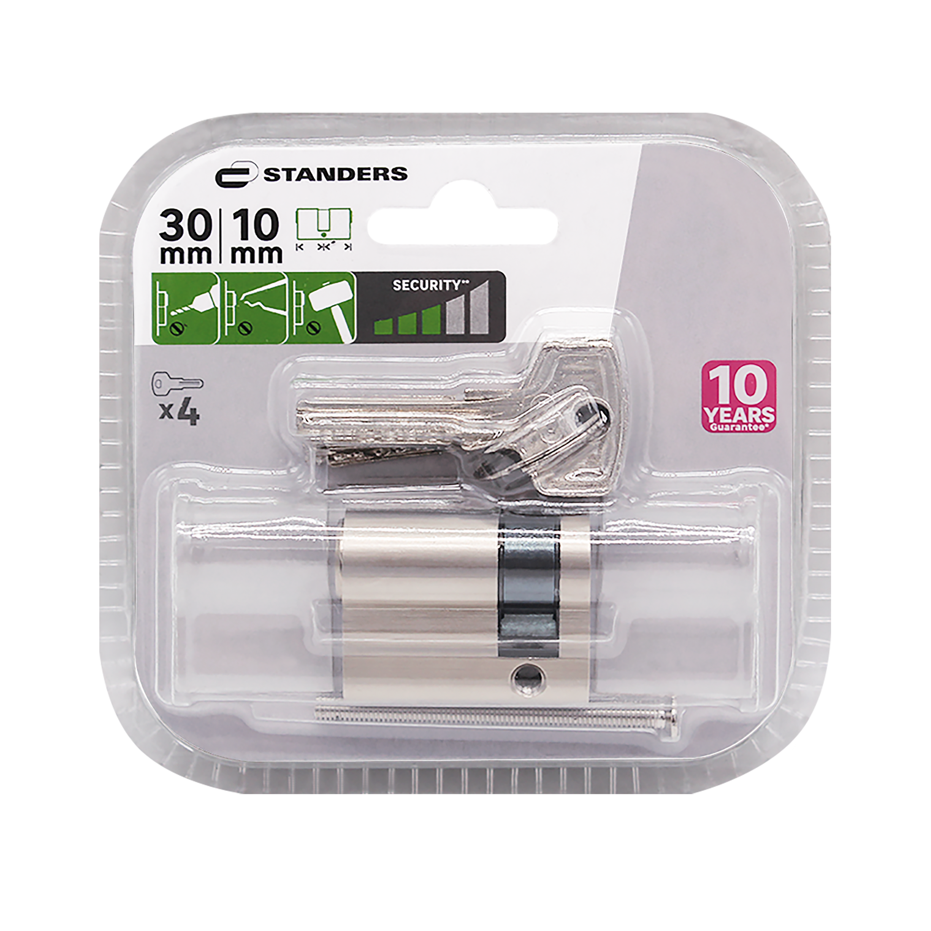 Cilindro Europeo STANDERS, 30 + 10 mm, 1 ingresso chiave in ottone - 9