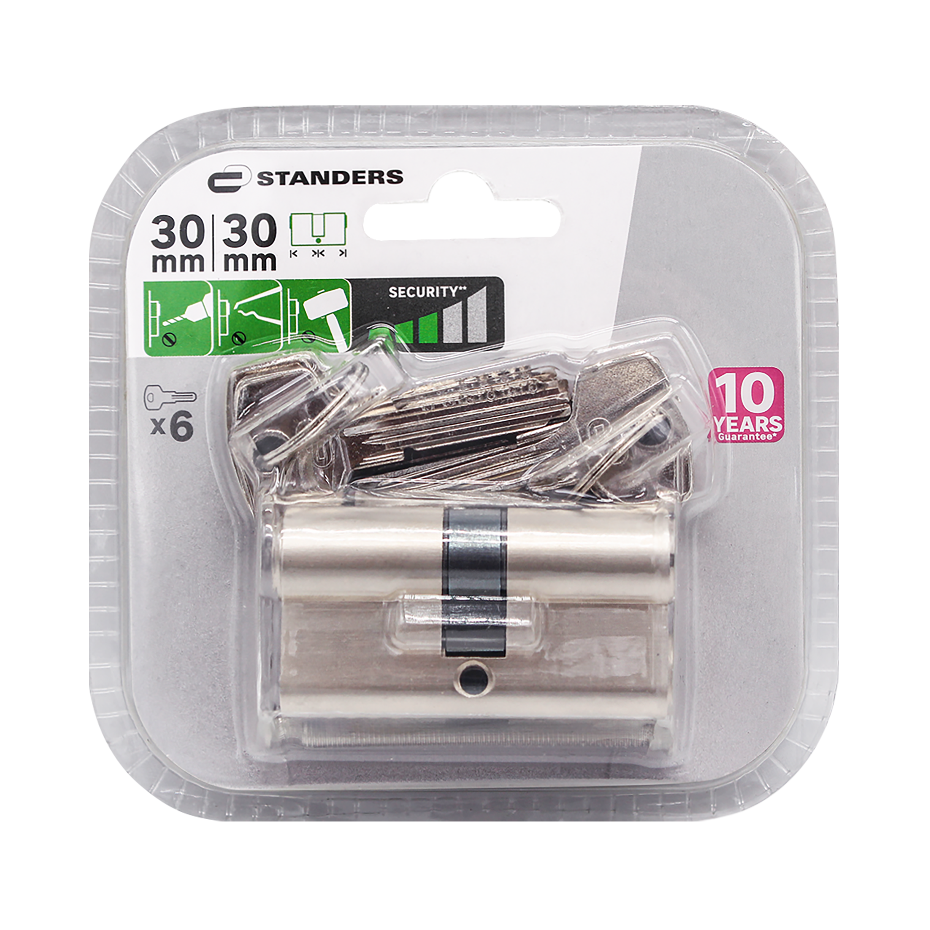 2 Bombin para cerradura de 30 + 30 mm STANDERS niquelado - 10