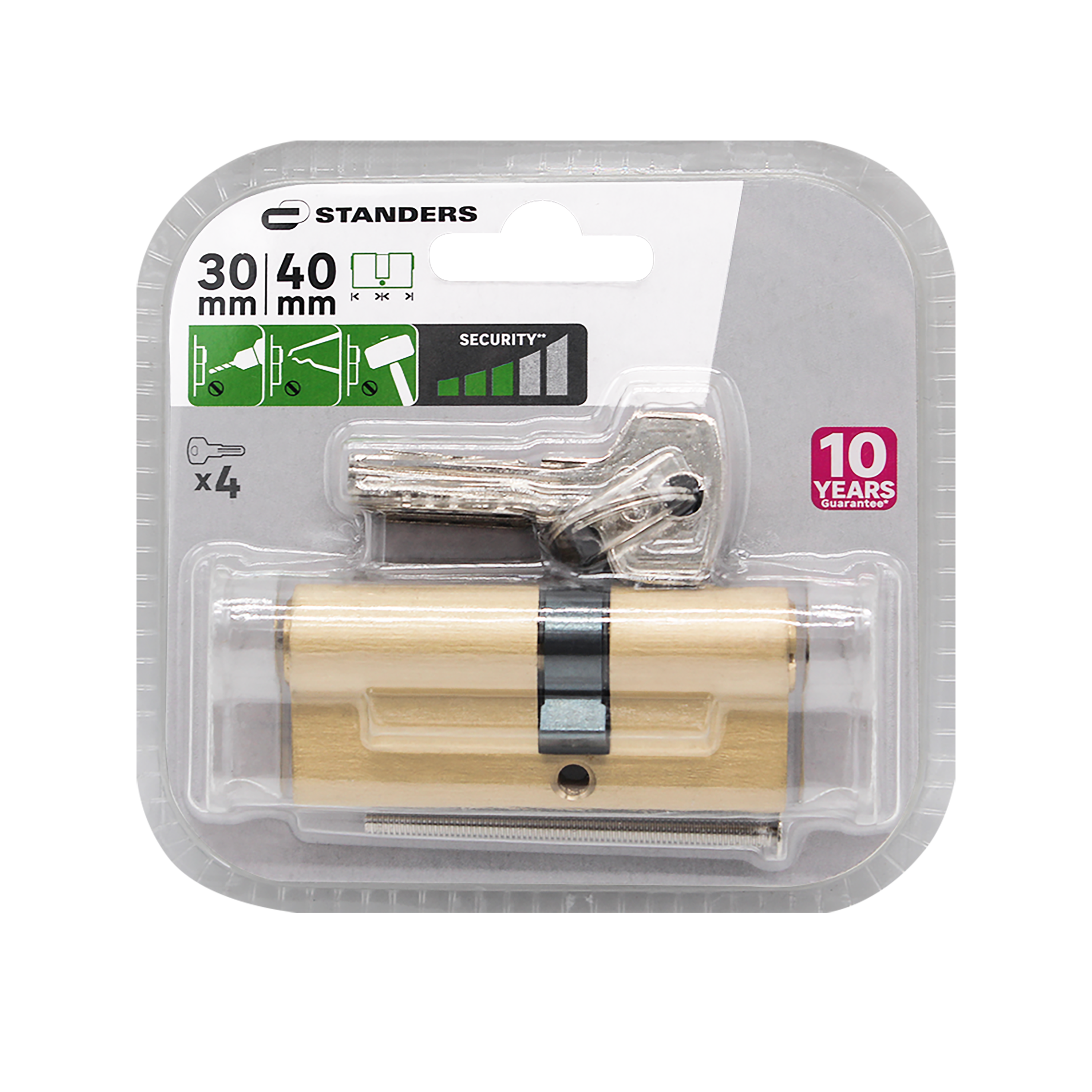 Cilindro Europeo STANDERS, 30 + 40 mm, 2 ingressi chiave in ottone - 9