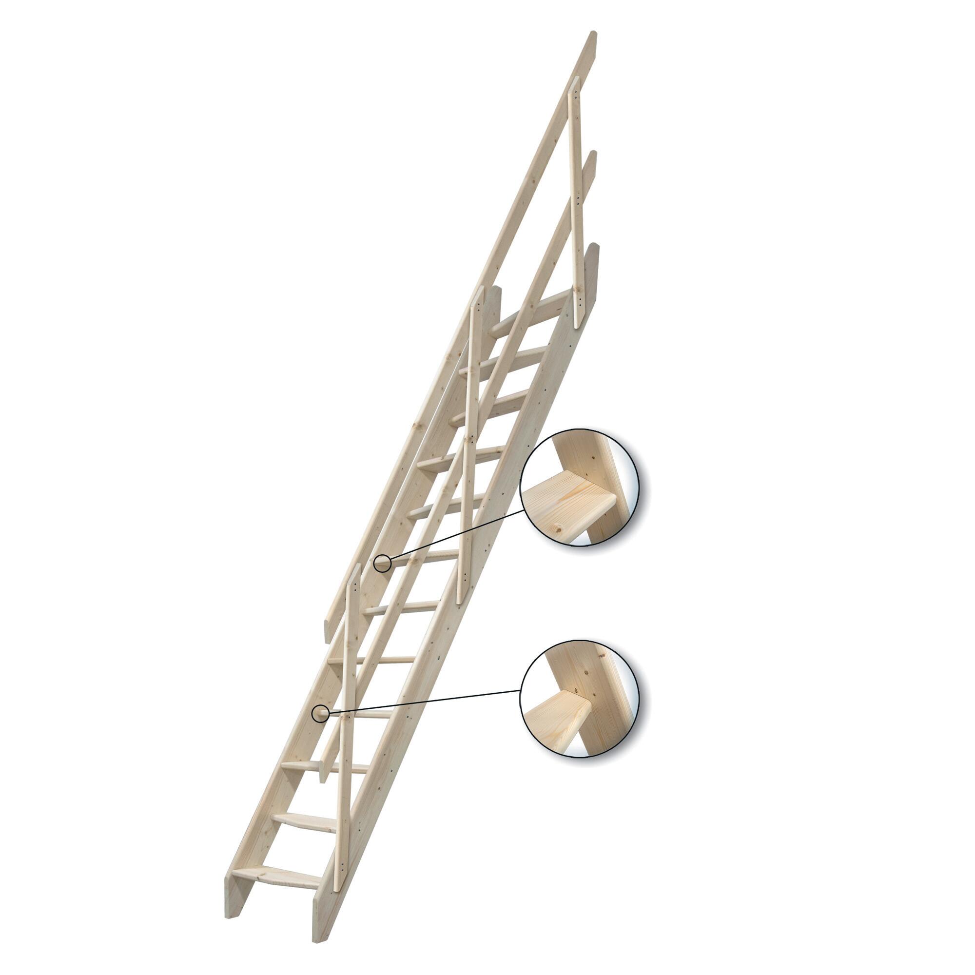 Scala salvaspazio dritta Oslo, struttura in legno abete, gradini in legno grezzo, colore abete naturale - 3