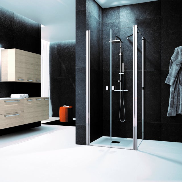Box doccia con ingresso frontale L 100 x H 200 cm, in vetro trasparente profilo cromato Glam