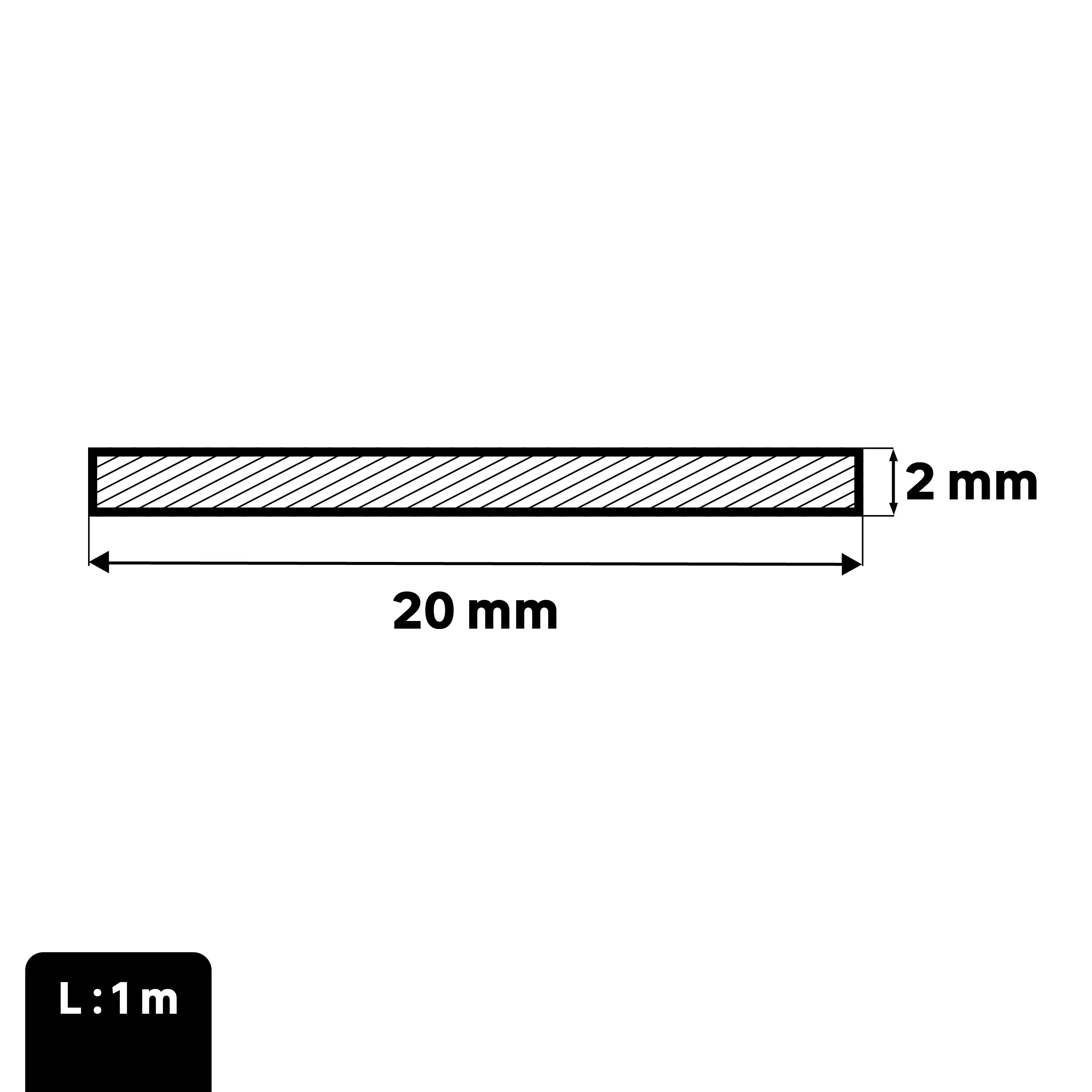 Perfil plano interior Standers ALUMÍNIO 20X2MM 100CM - 3