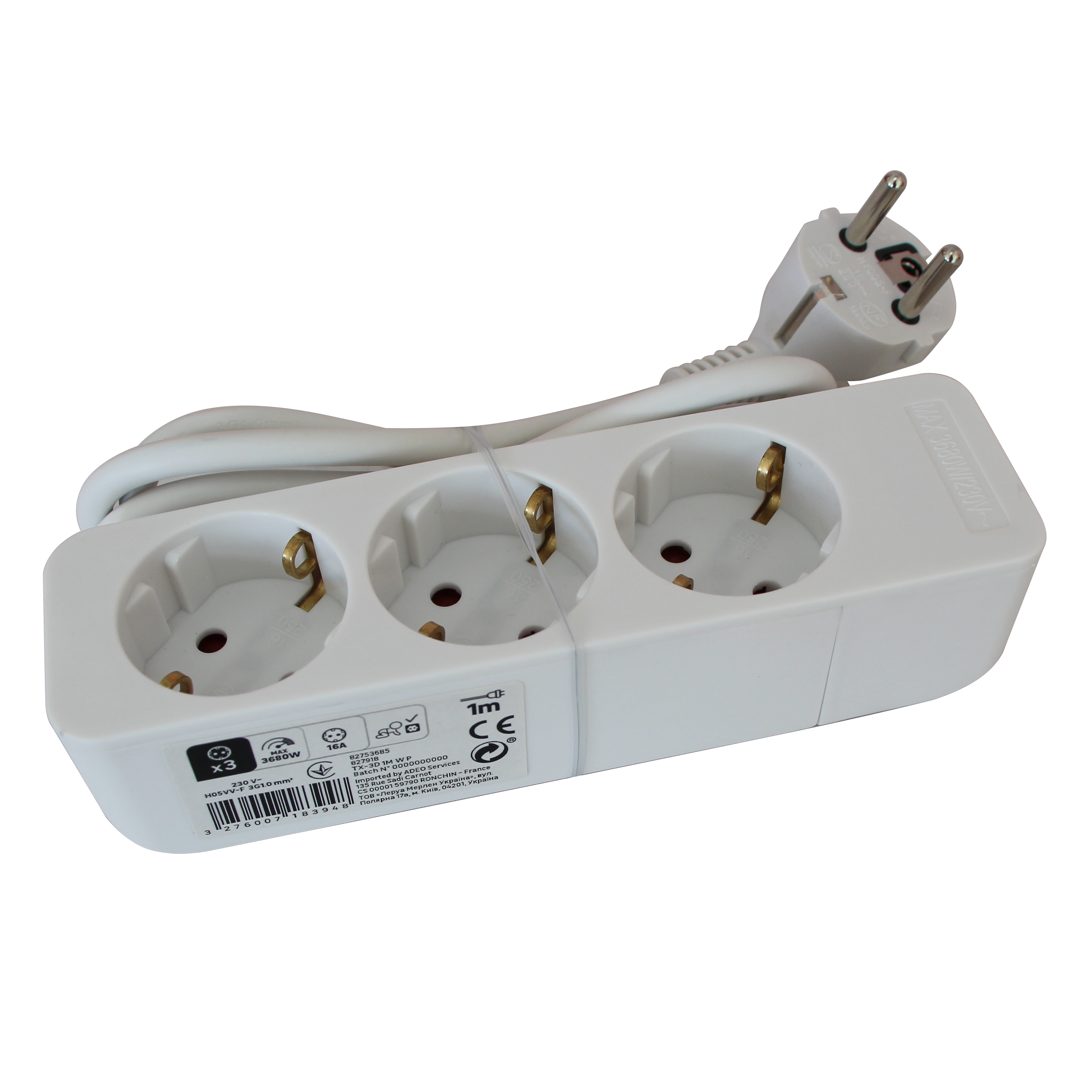 Extensão de 3 tomadas 1m branco Lexman - 2