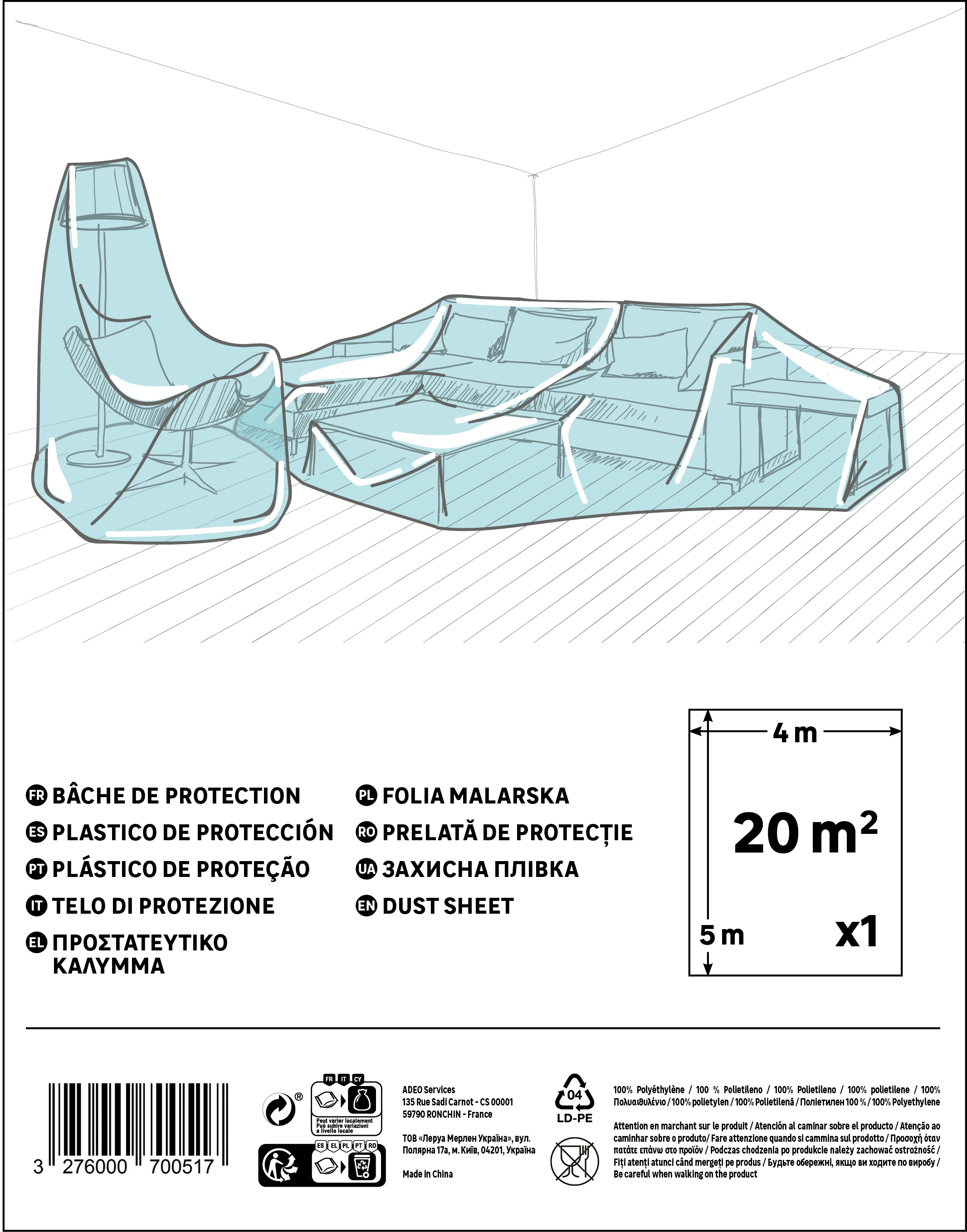 Bâche de protection couvre-meuble, L.5 x l.4 m - 3