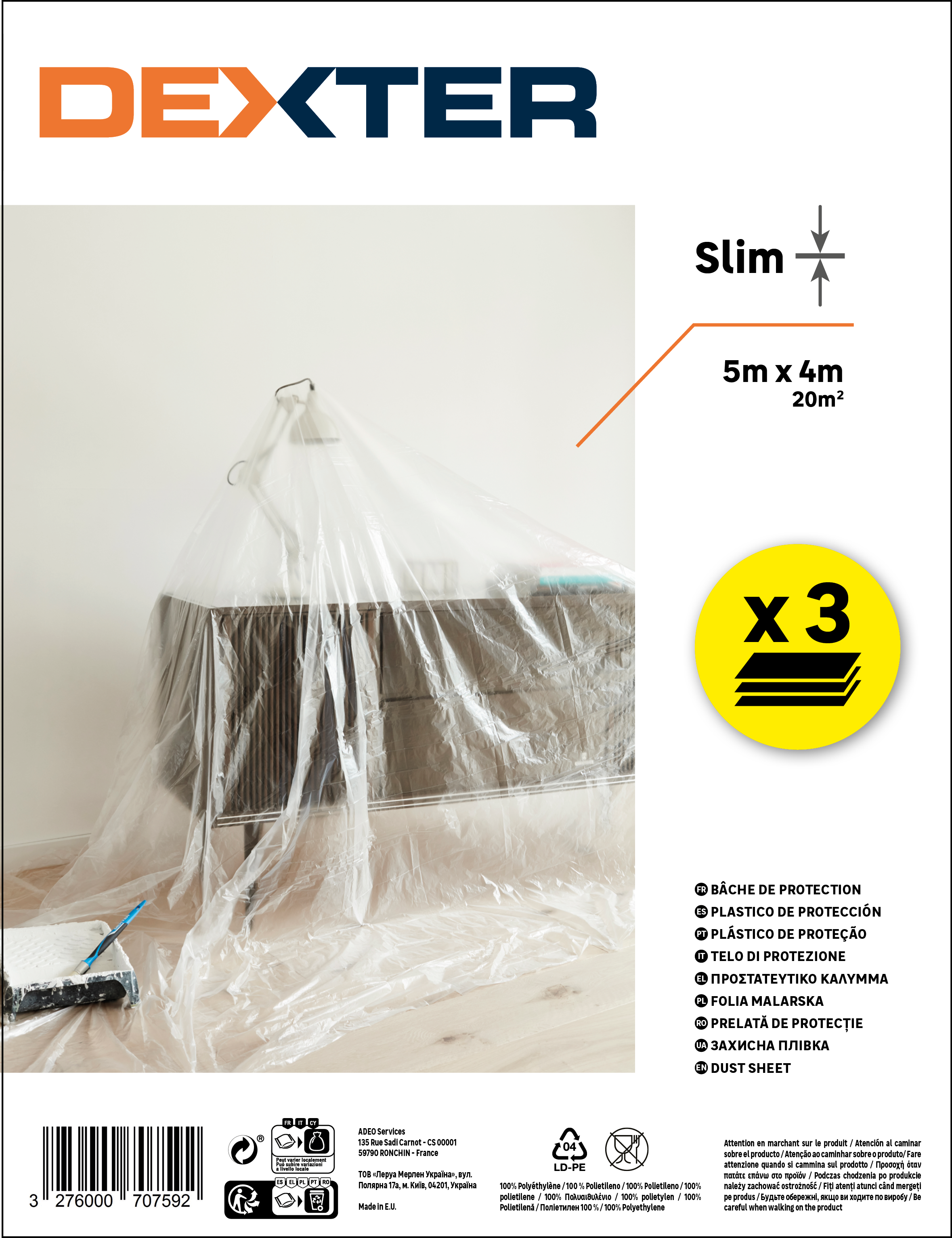 Lot de 3 bâches de protection couvre-meuble 12 micro DEXTER, L.5 x l.4 m - 3