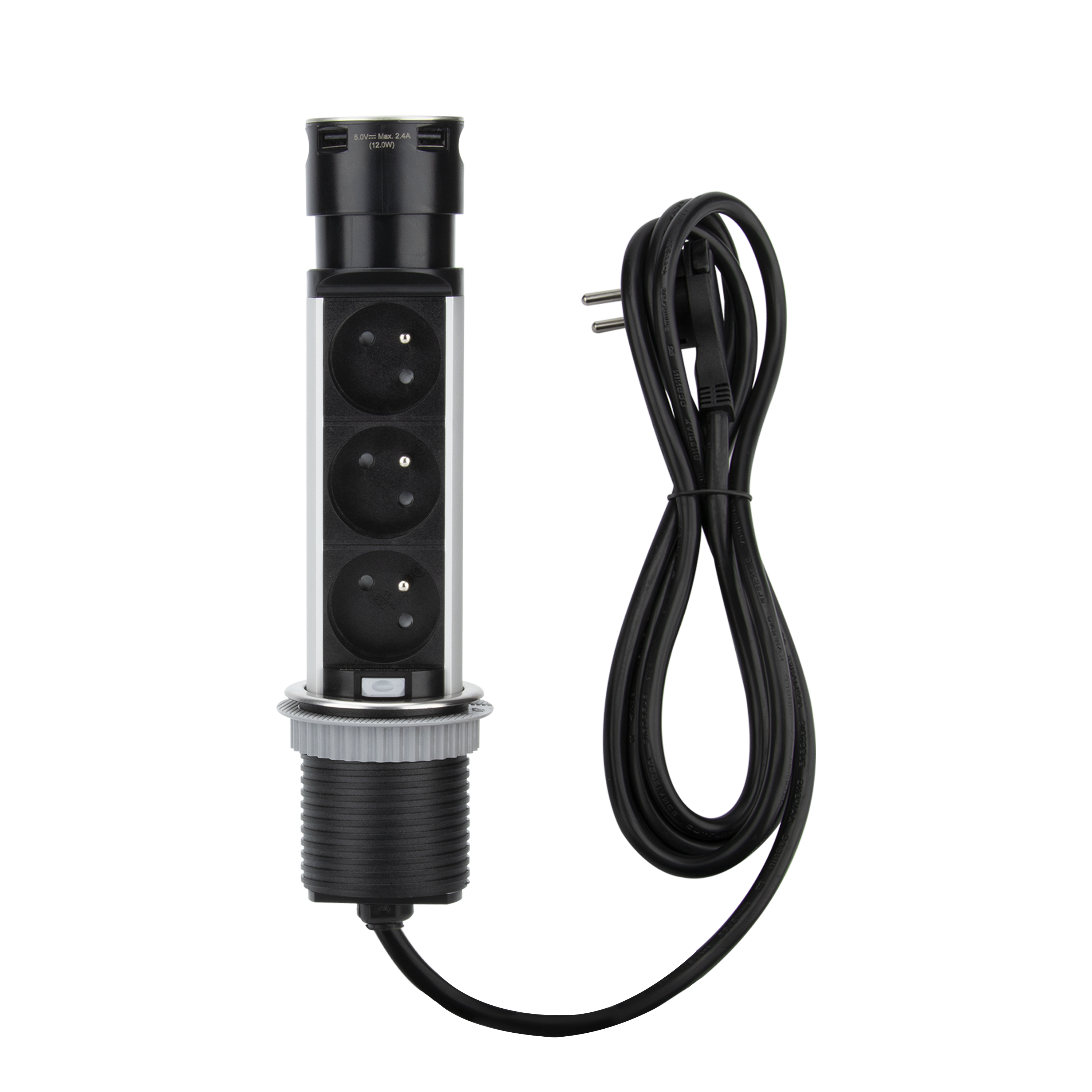 Gniazdo z ochroną podblatowe wpuszczane z 3 gniazdami z uziemieniem 2xUSB 2 m LEXMAN