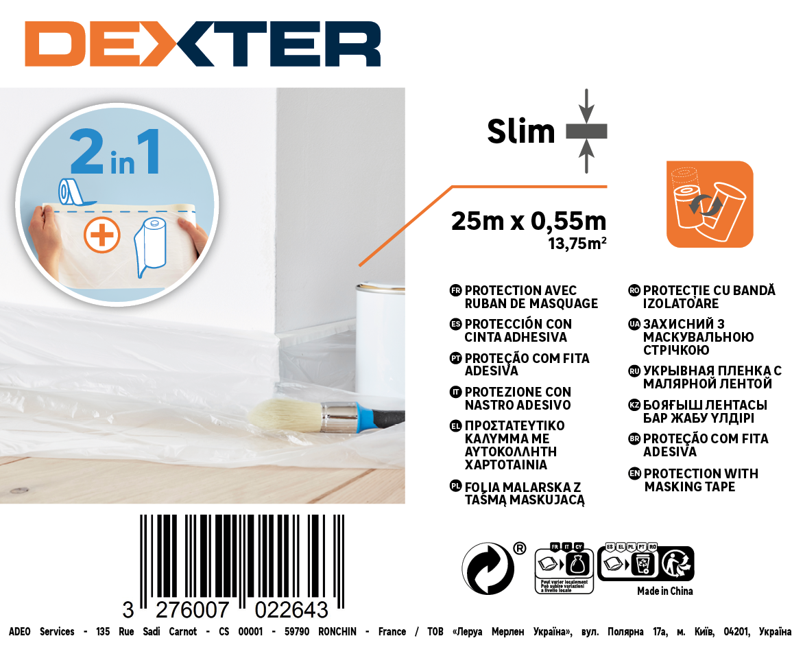 Bâche de protection avec ruban de masquage DEXTER, L.25 x l.0.55 m - 6