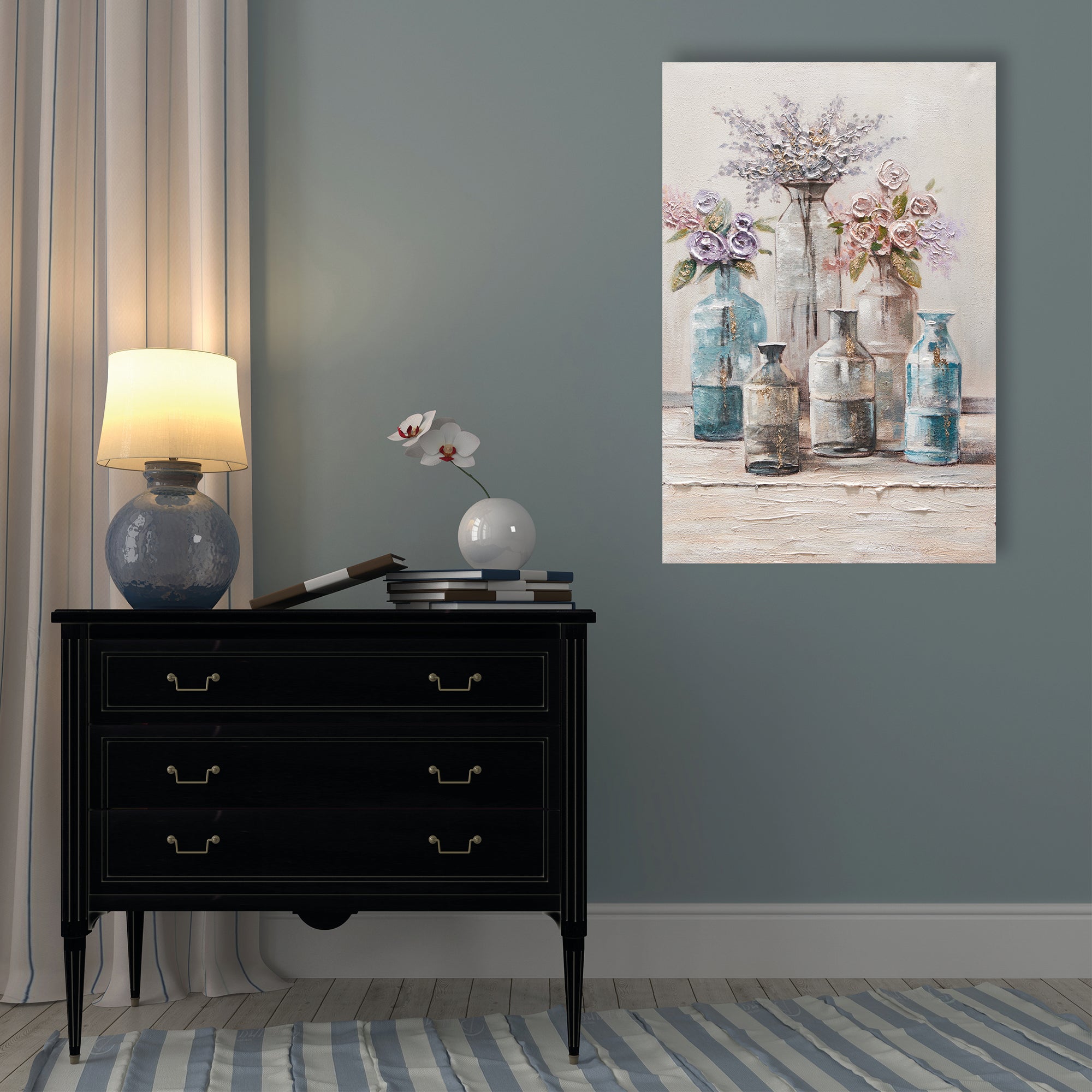 Tela pintada 60 x 90 cm JARRAS FLORES - 4