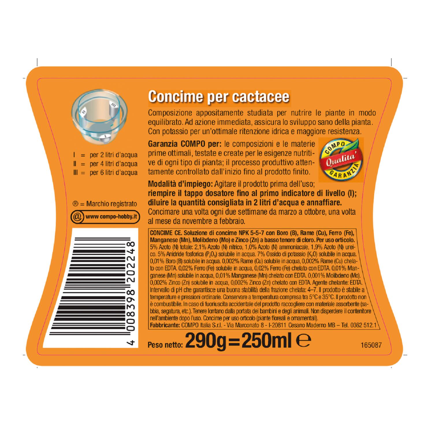 Concime liquido COMPO per pianta grassa per piante grasse 0.25 L - 5