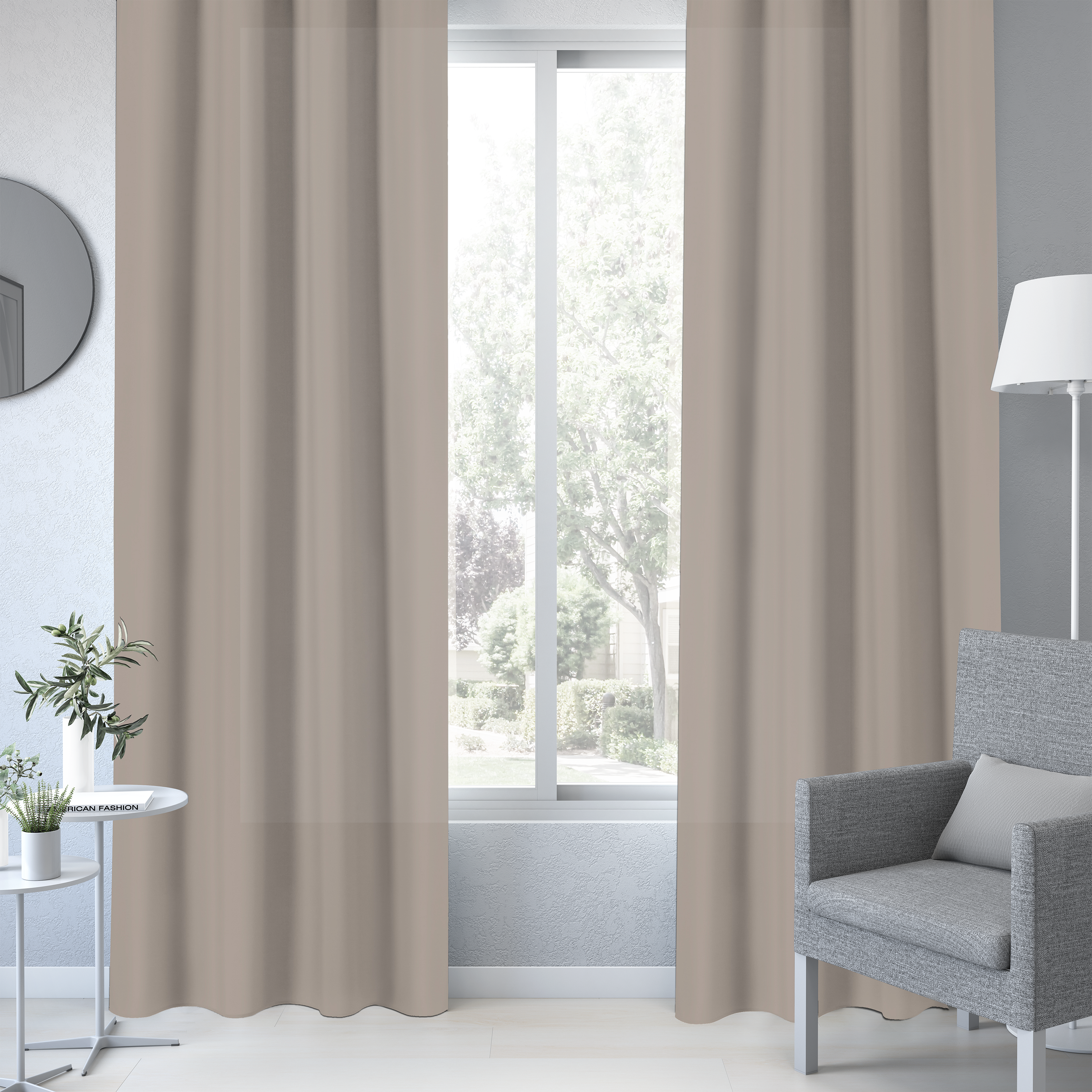 Cortina cinta fruncida, trabillas Pharell algodón de 140x280cm INSPIRE liso beige trench. Incluye cinta termoadhesiva - 3