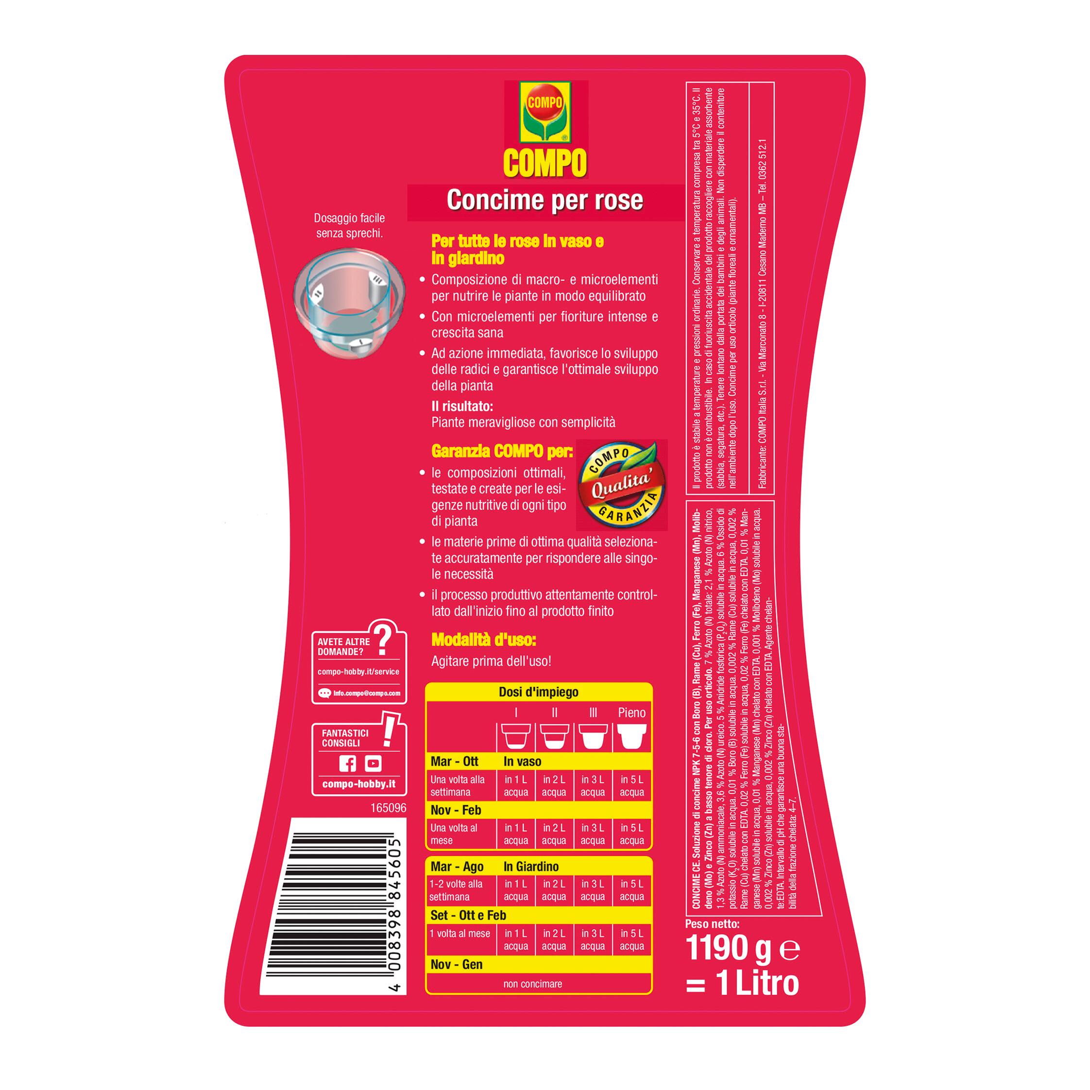 Concime liquido COMPO per roseti, conifere e arbusti ornamentali per rose 1 L - 5