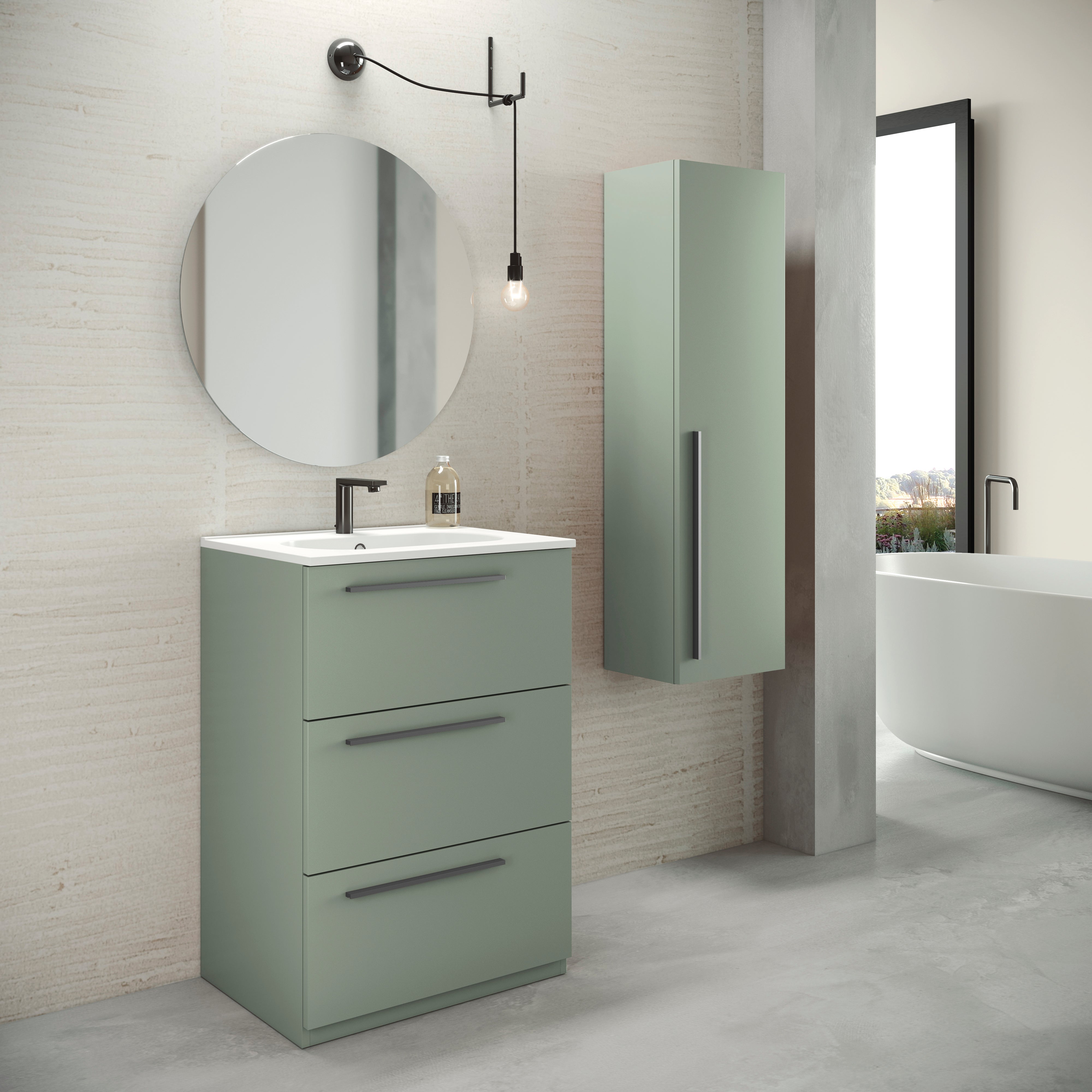 Mobile da bagno a terra sotto lavabo L 60 cm verde, 3 cassetti Mia - 2