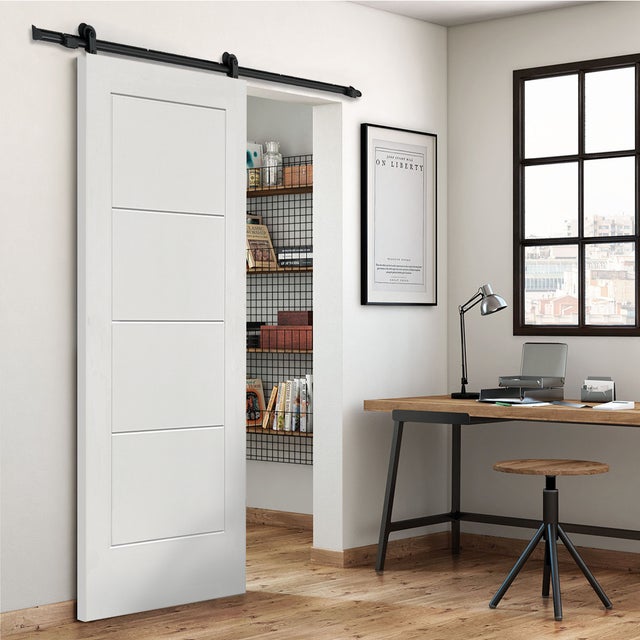 Porta scorrevole Ribera in mdf bianco, L 93 x H 212 cm, con binario Loft Reversibile