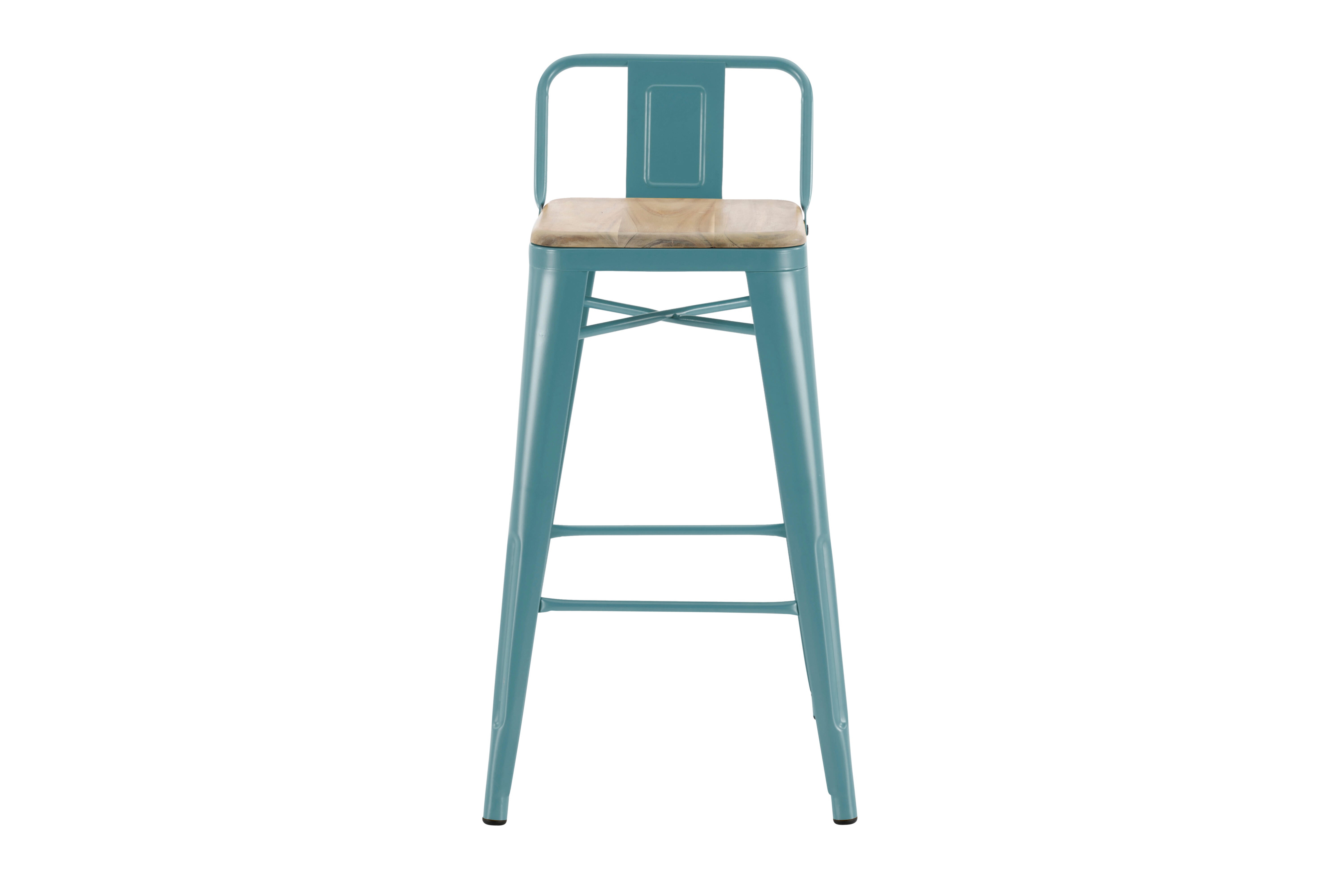 Sgabello da giardino in acciaio blu Oxford, seduta in legno azzurro - 6