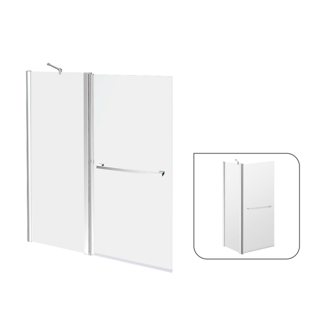 Pare-baignoire 2 volets fixe et pivotant transparent chromé H.140 x l.105cm Remi