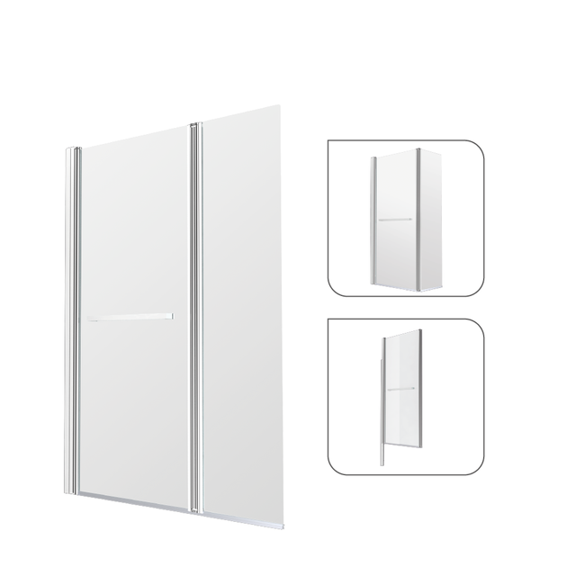 Pare-baignoire 2 volets pivotant relevable transparent chromé H.140 x l.107cm Ea