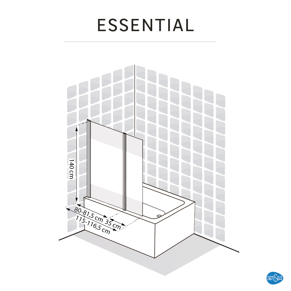 Pare-baignoire pivotant sérigraphié chromé, H.140 x l.115 cm Essential - 5