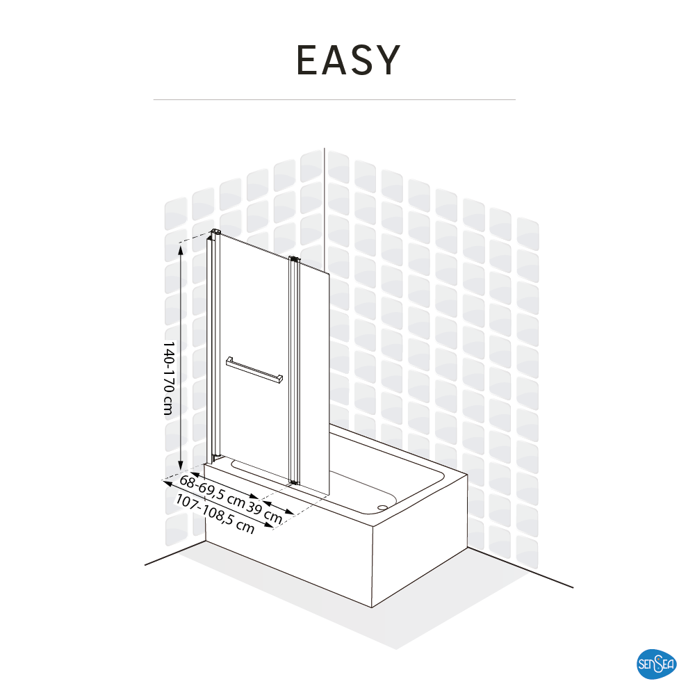 Pare-baignoire pivotant relevable transparent, H.140 x l.107 cm Easy - 6