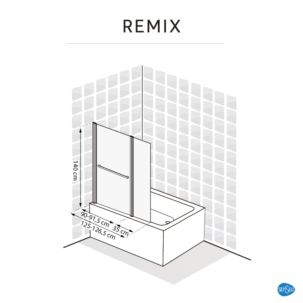 Pare-baignoire pivotant transparent chromé, H.140 x l.125 cm Remix - 4