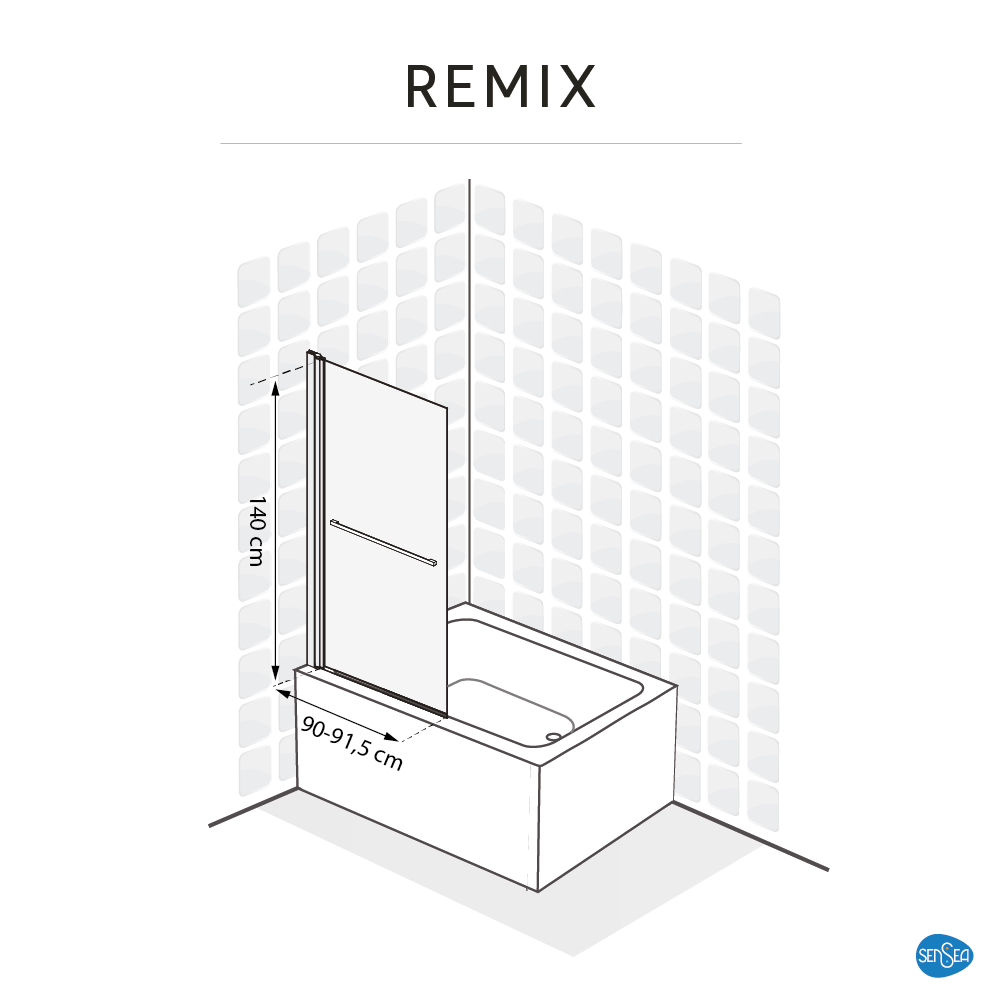 Pare-baignoire battant transparent noir, H.140 x l.90 cm Remix - 5