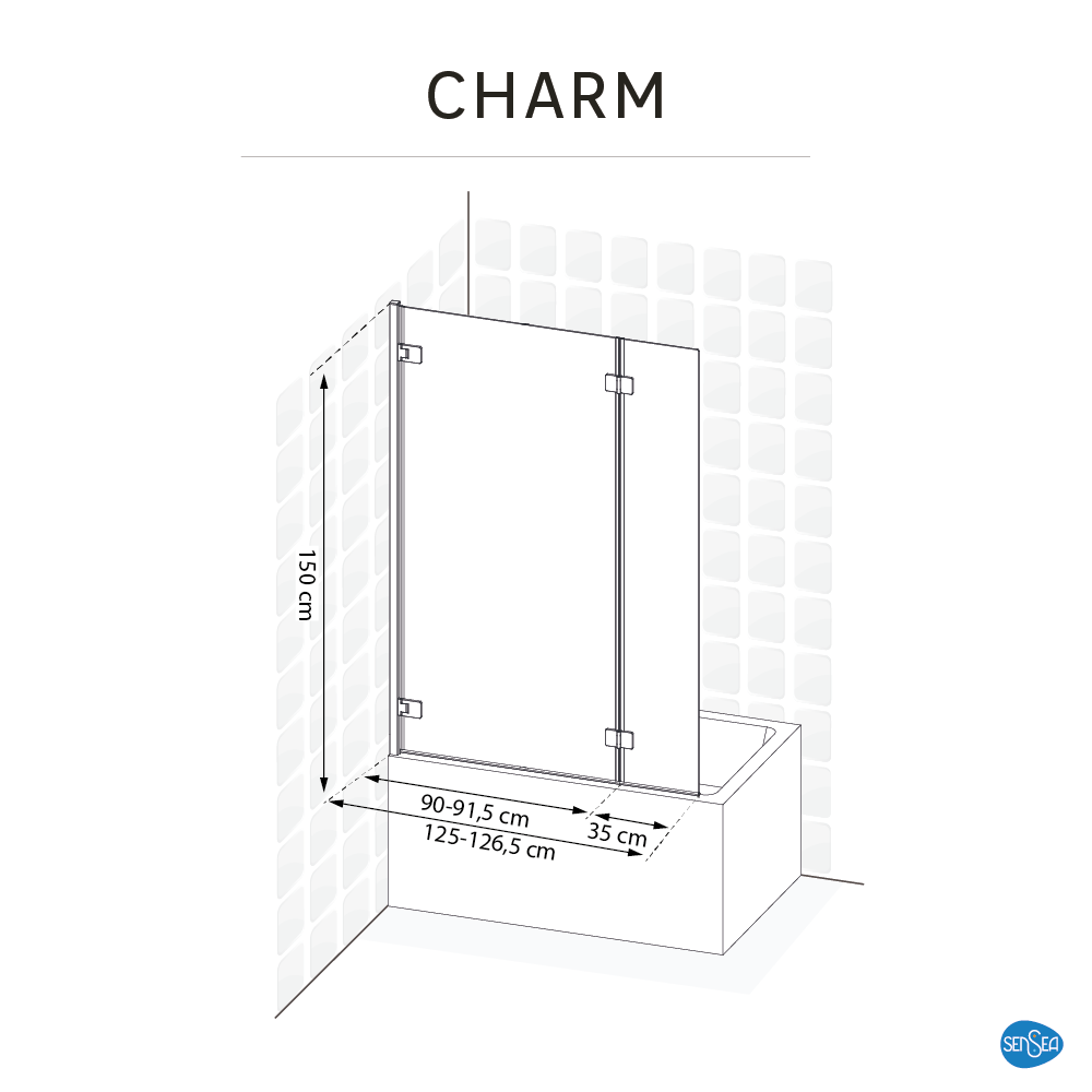 Pare-baignoire 2 volets battant transparent chromé H.150 x l.125cm Charm - 4