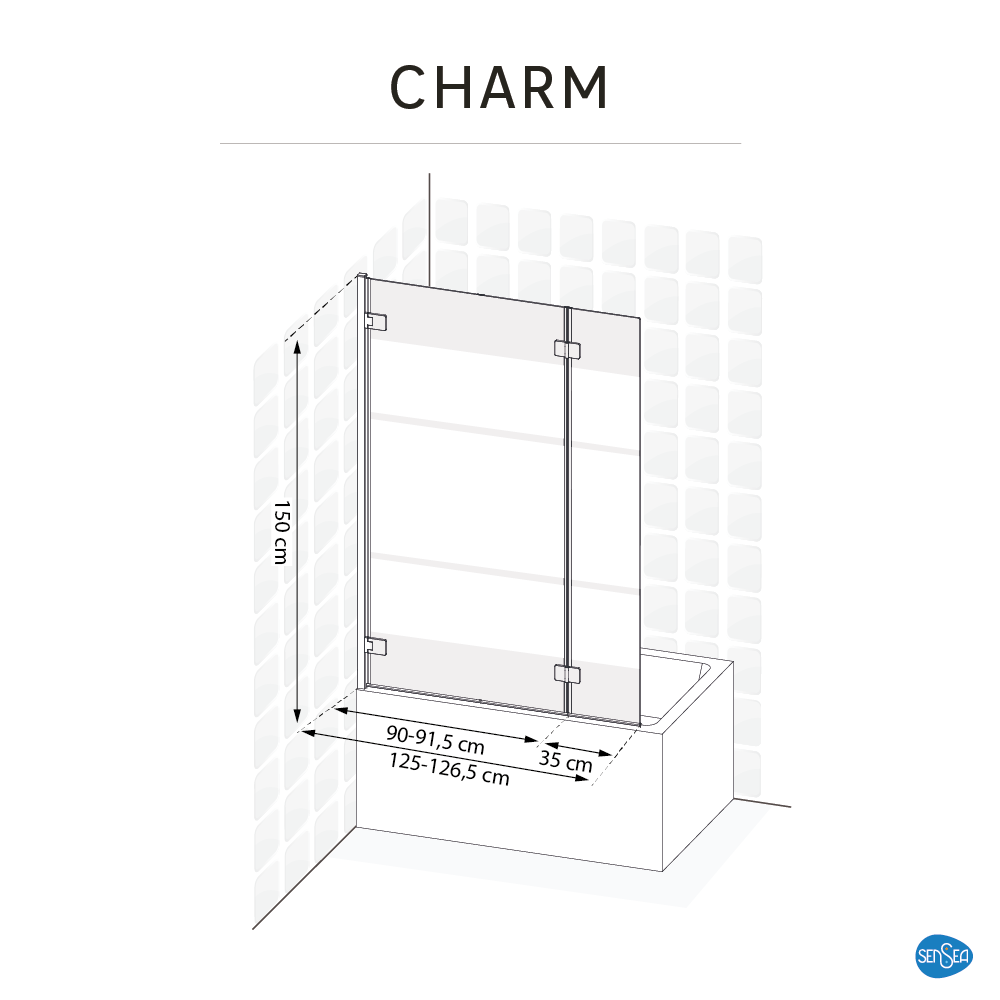 Pare-baignoire 2 volets battant sérigraphié chromé H.150 x l.125cm Charm - 4