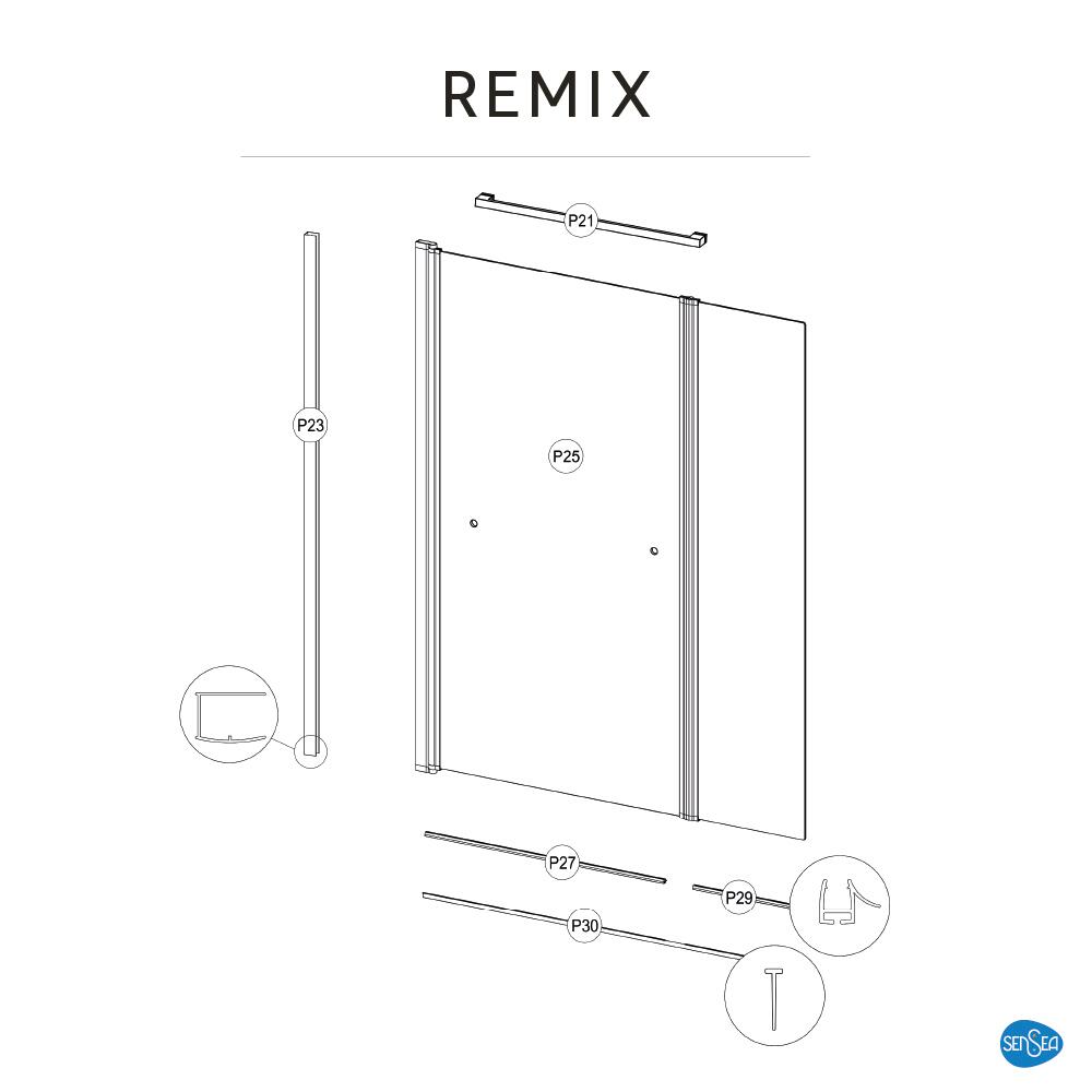 Pare-baignoire pivotant transparent chromé, H.140 x l.125 cm Remix - 7