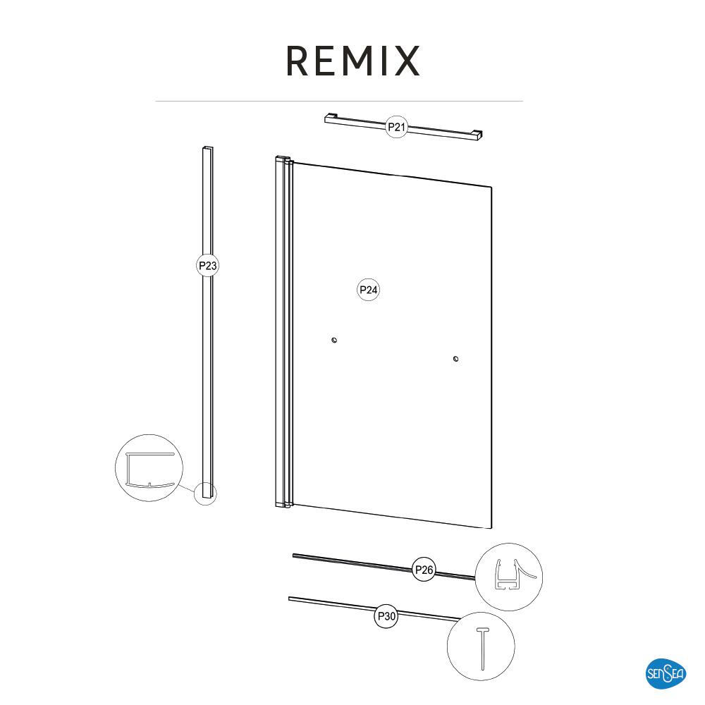 Pare-baignoire battant transparent noir, H.140 x l.90 cm Remix - 7