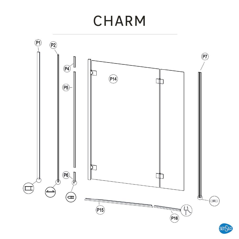 Pare-baignoire 2 volets battant transparent chromé H.150 x l.125cm Charm - 9