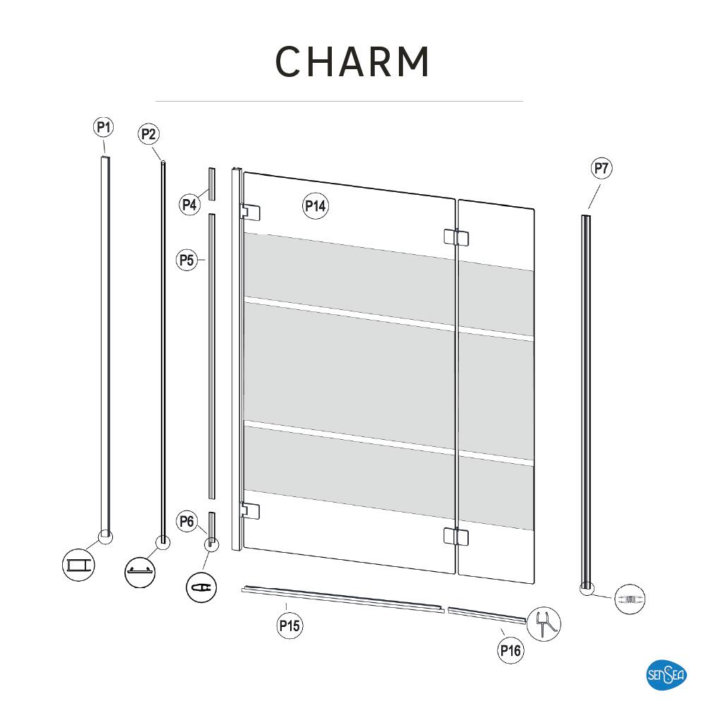 Pare-baignoire 2 volets battant sérigraphié chromé H.150 x l.125cm Charm - 8