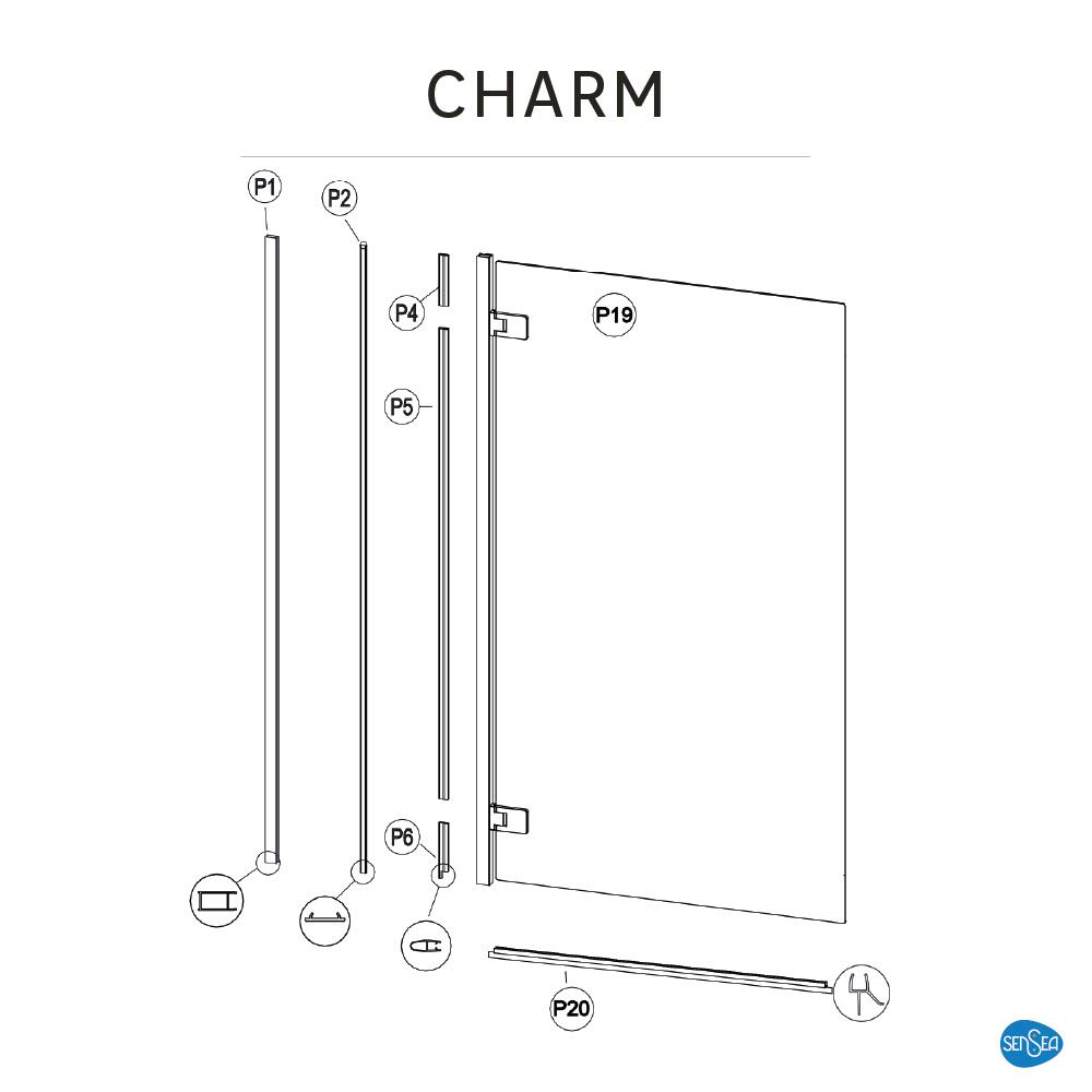 Pare-baignoire battant transparent chromé, H.150 x l.95 cm Charm - 6