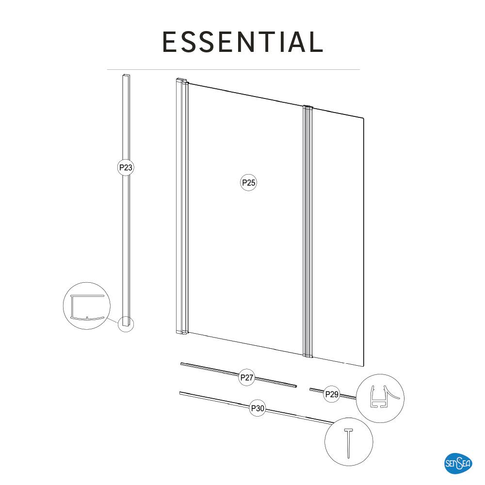 Pare-baignoire 2 volets battant transparent chromé H.140 x l.115cm Essential - 7