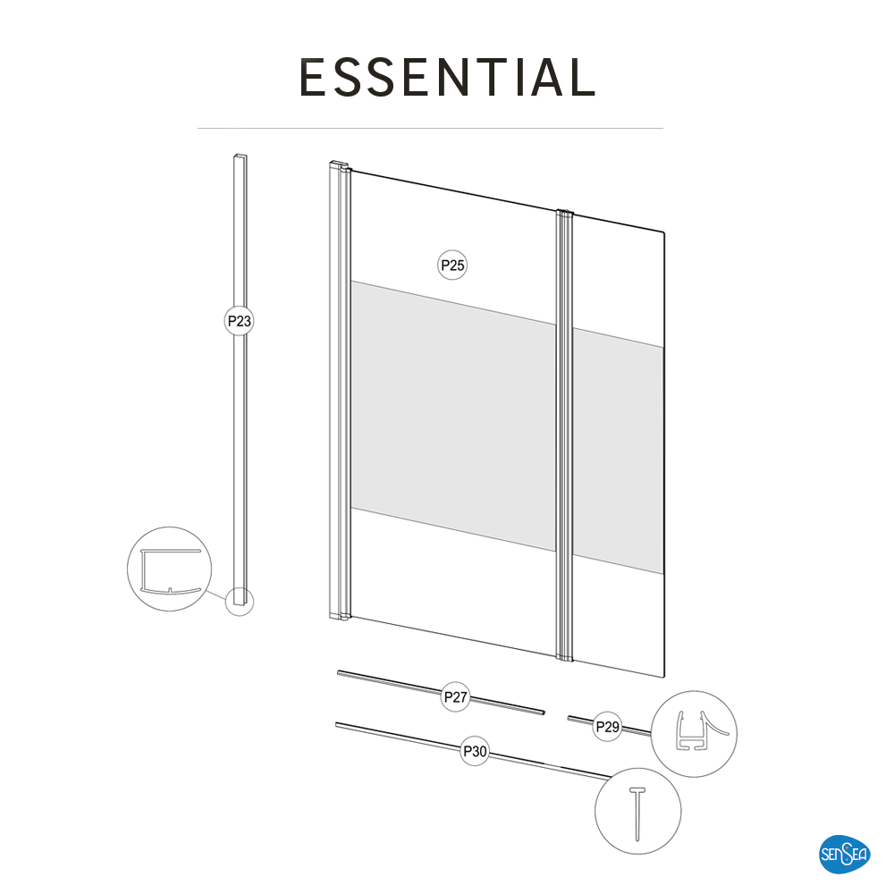 Pare-baignoire pivotant sérigraphié chromé, H.140 x l.115 cm Essential - 7