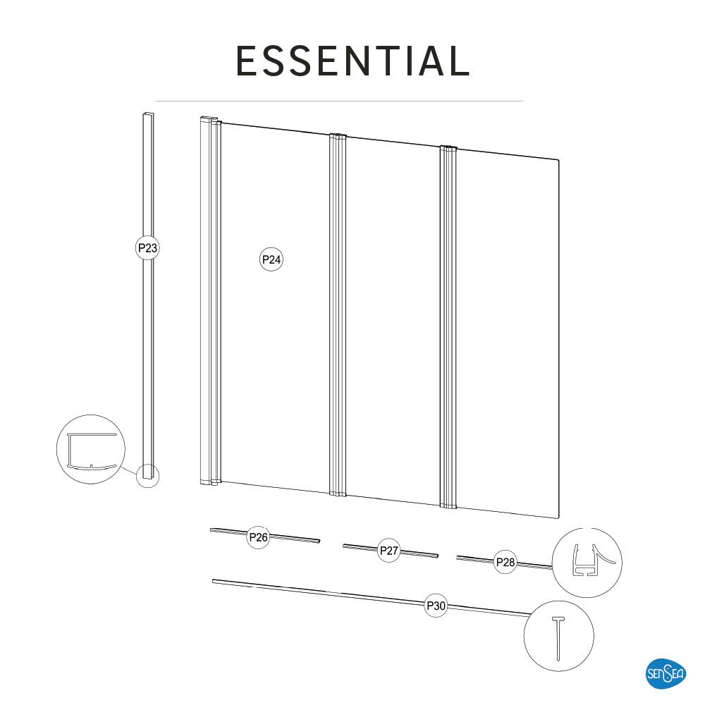 Pare-baignoire 3 volets pliable transparent chromé H.140 x l.120cm Essential - 7