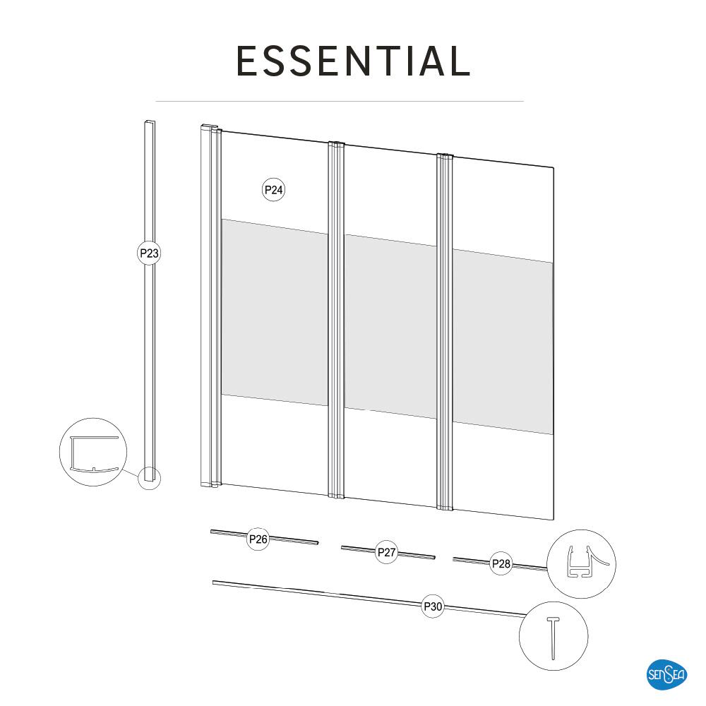 Pare-baignoire 3 volets pliable sérigraphié chromé H.140 x l.120cm Essential - 7