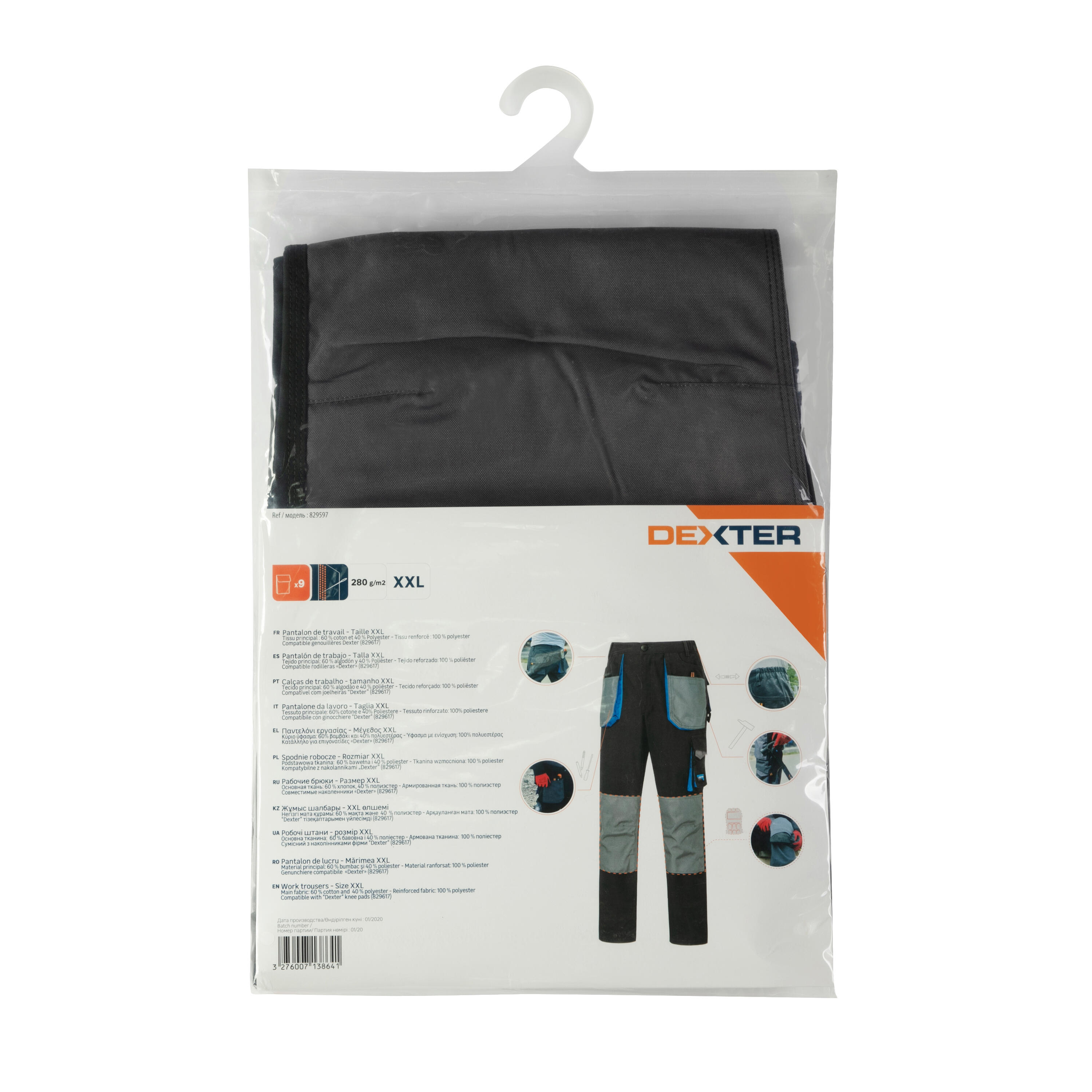 Calças de trabalho preto/cinza tamanho XXL Dexter - 9