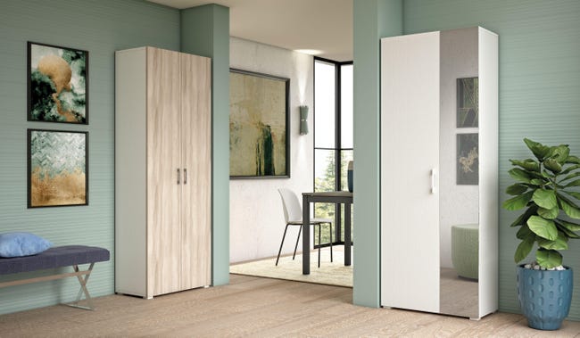Scarpiera doppia profondità 124 cm bianco lucido e rovere - Cuba Scarpiera doppia profondità 124 cm bianco lucido e rovere - Cuba