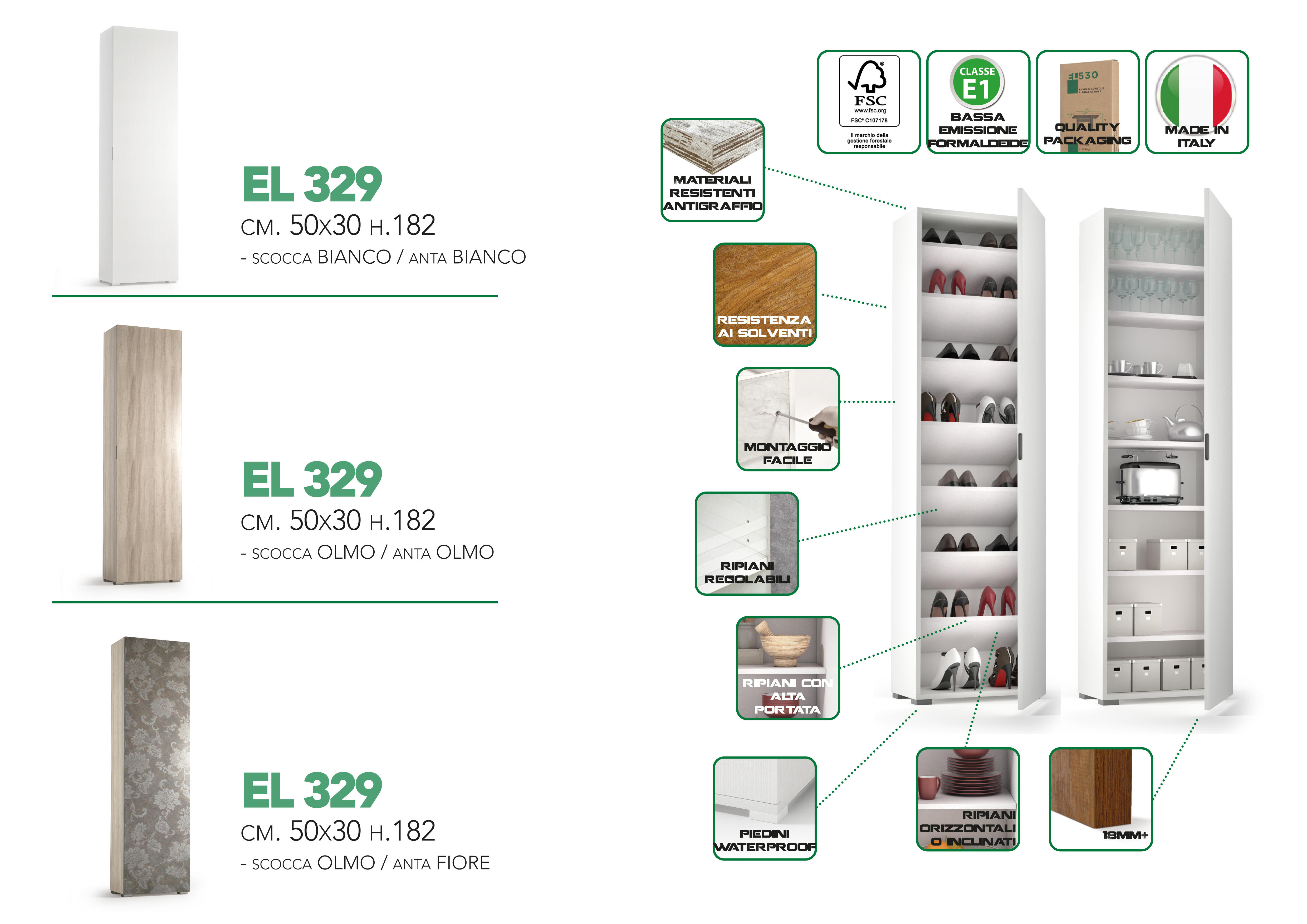Mobile Multiuso L 50 x H 182 x P 30 cm bianco - 8