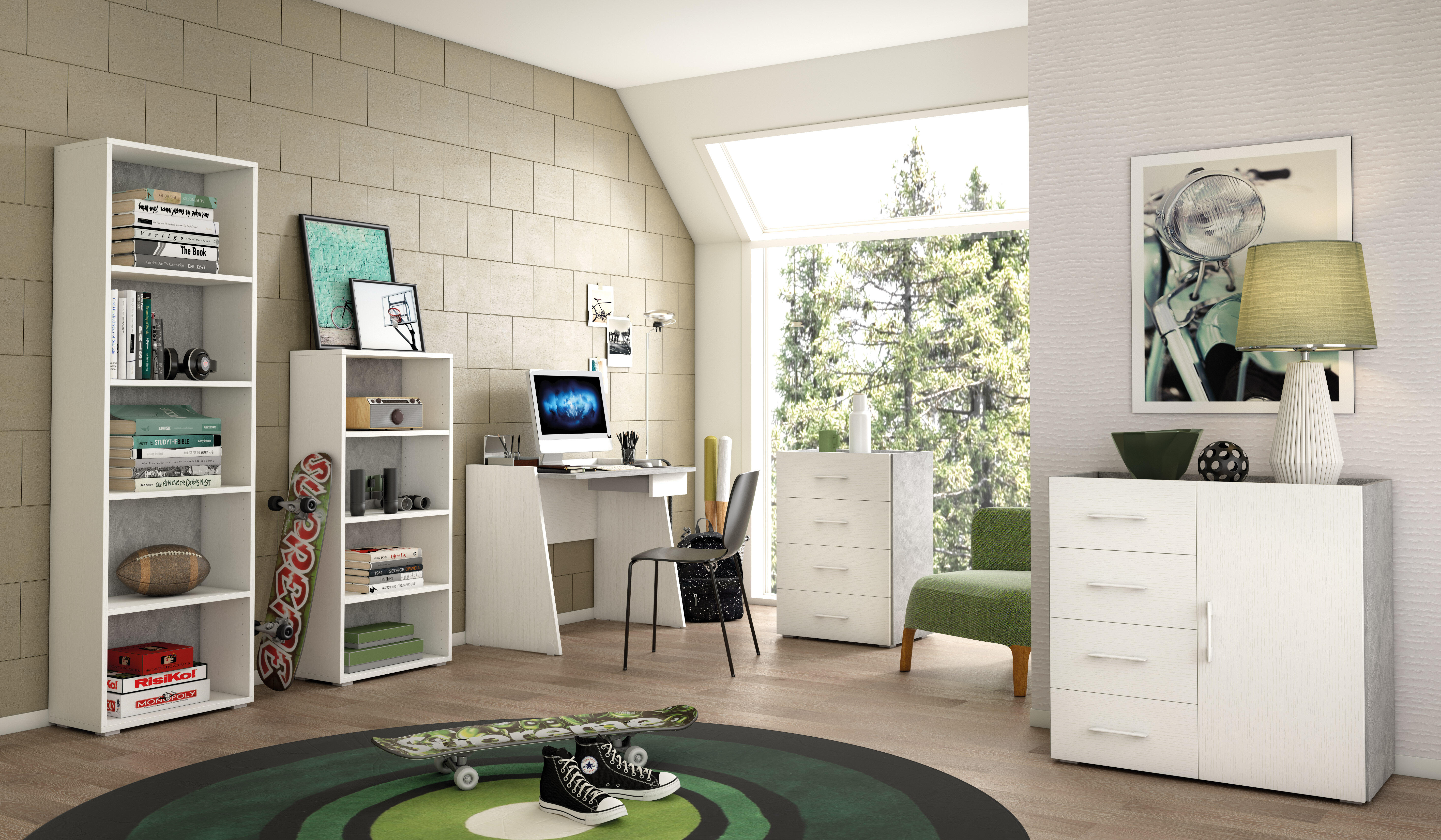 Libreria 5 ripiani Moderna L 60 x P 30 x H 195 cm bianco e cemento, portata per ripiano 10 kg - 2