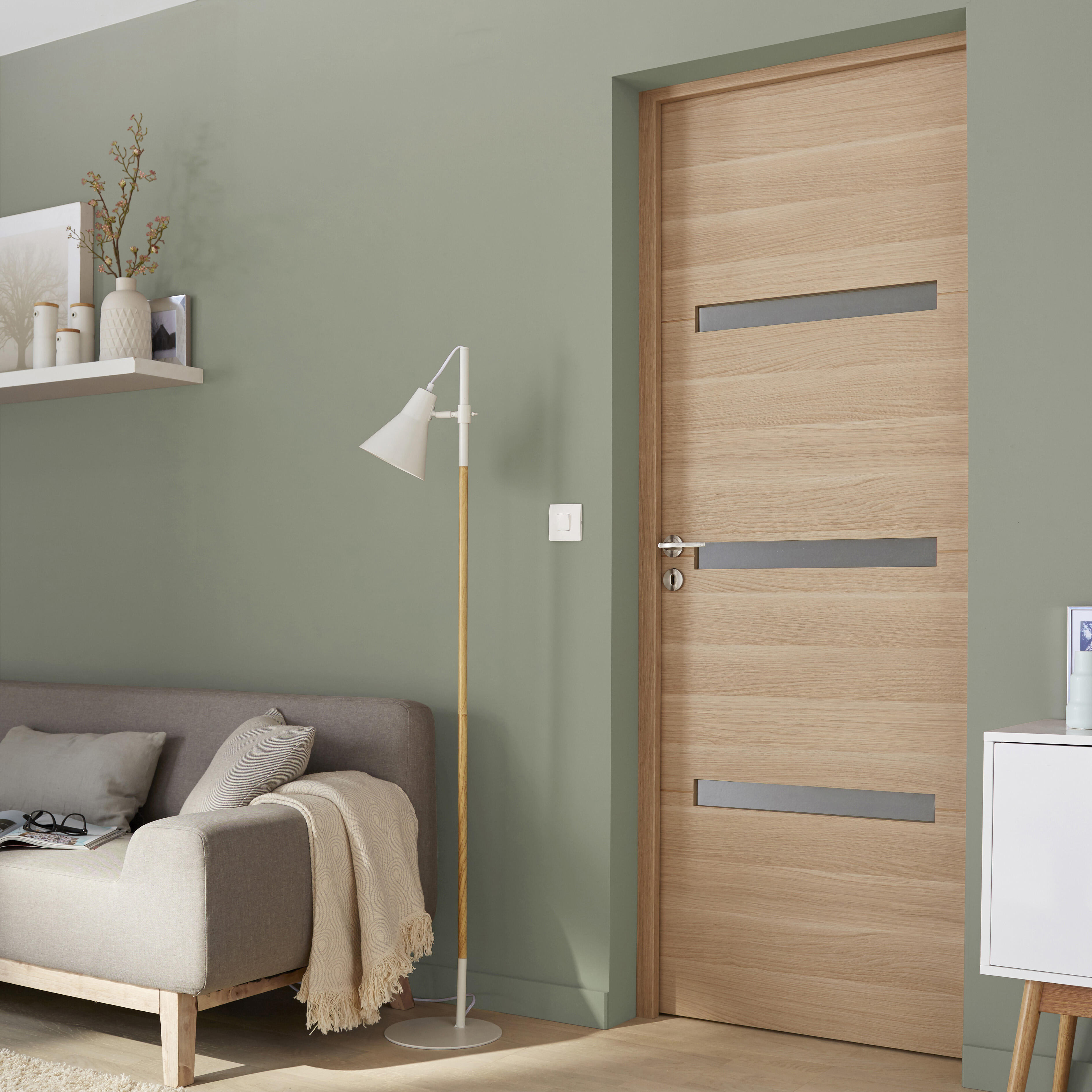 Bloc-porte fin de chantier MDF vitré Madrid 2 H.204 x l.83 cm, poussant droit - 2