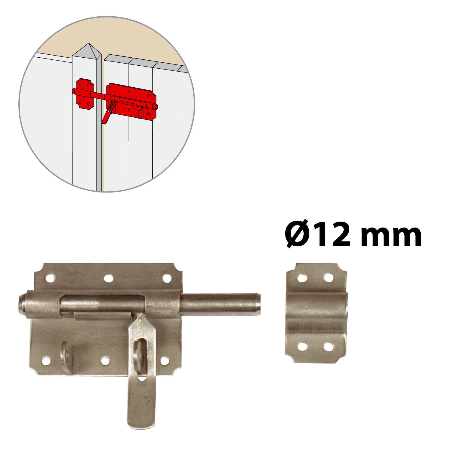 Verrou de box porte cadenas en inox 316, Diam. 12 mm AFBAT - 2
